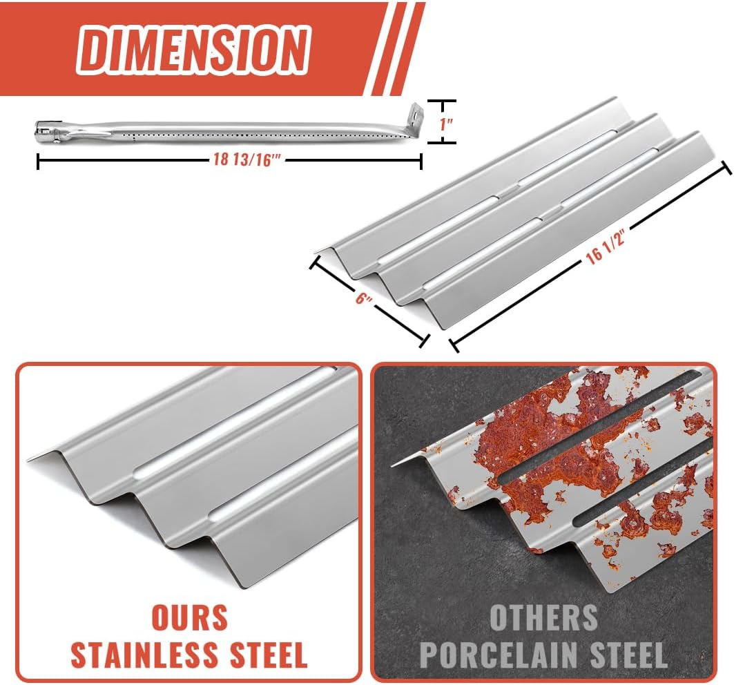 Grill Replacement Parts for Napoleon LEX485/605/730 LE LD485 Series Grills S81001, 4 Pack Grill Burner and Heat Plates, Stainless Steel (Burner and Heat Plate-4)