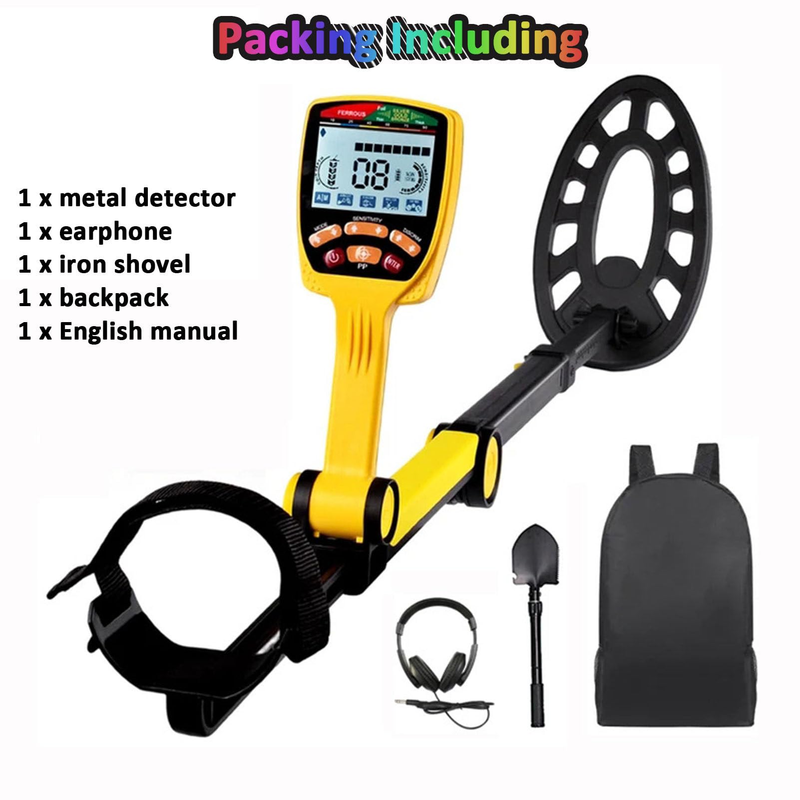 Metal detector impermeabile con cuffie, display LCD ad alta precisione, design pieghevole, ideale per la caccia all'oro e al tesoro