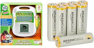 Leapfrog Mr Pencil's Scribble and Write Learning Toy & Amazon Basics AA Performance Alkaline Batteries [Pack of 8] - Packaging May Vary