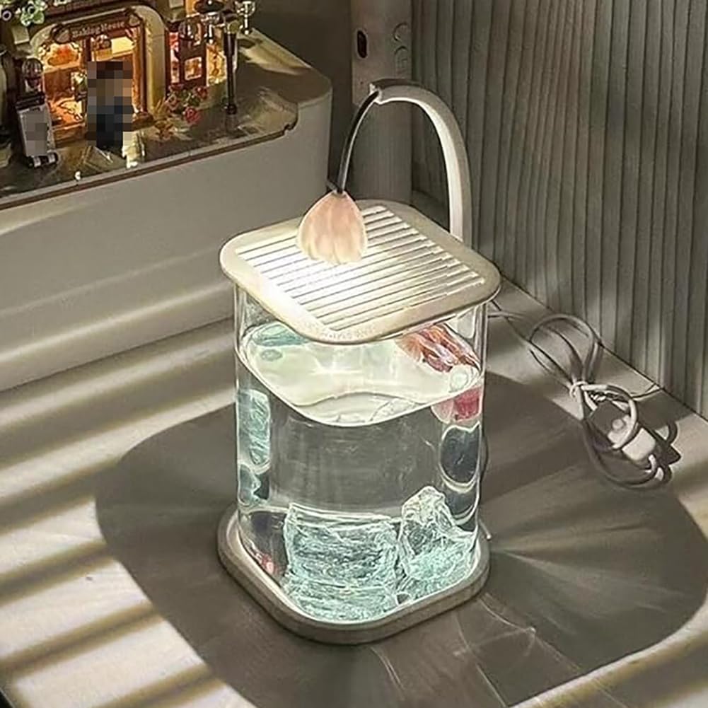 Mini-Desktop-Glas-Fischbecken mit LED-Licht – hohe Transparenz kleines Aquarium für Anfänger, verdicktes tragbares Design, ideale Raumdekoration und Ornament