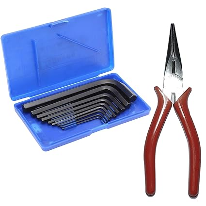 PERFECT TECH Combo 2 Pcs Nose Plier 6 Inch | 9 Pcs Allen Key Set | Combination Long Nose Cutting | Hex Allen Key Set | Tools Kit | Socket Wrench Allen Key | Industrial & Plumber Hand Tools