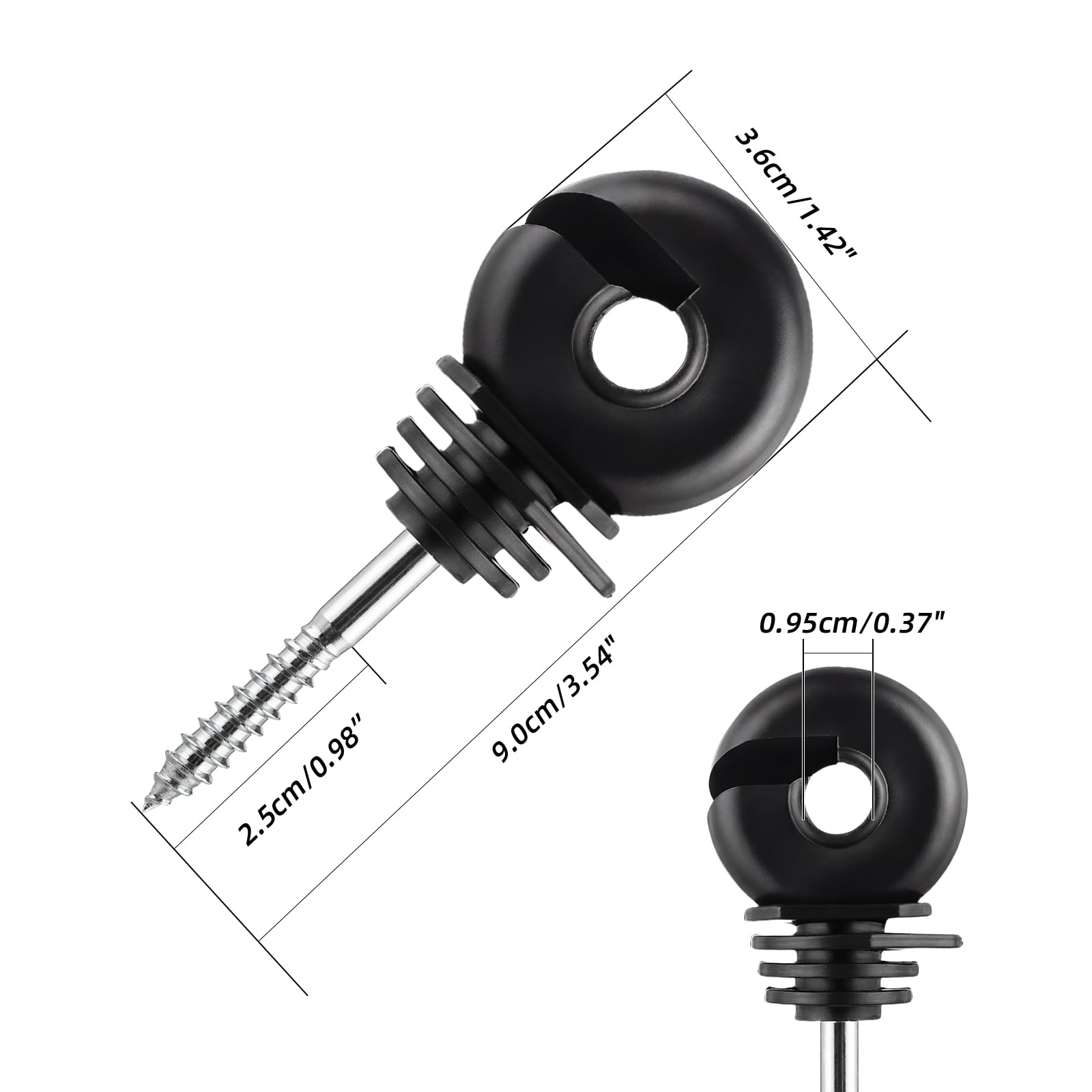Lot de 50 Isolateurs Clôture Électrique Multi-Nervures, Isolateurs à Vis pour Piquets en Bois, Isolation Anneau pour Fil, Fil Poly et Corde