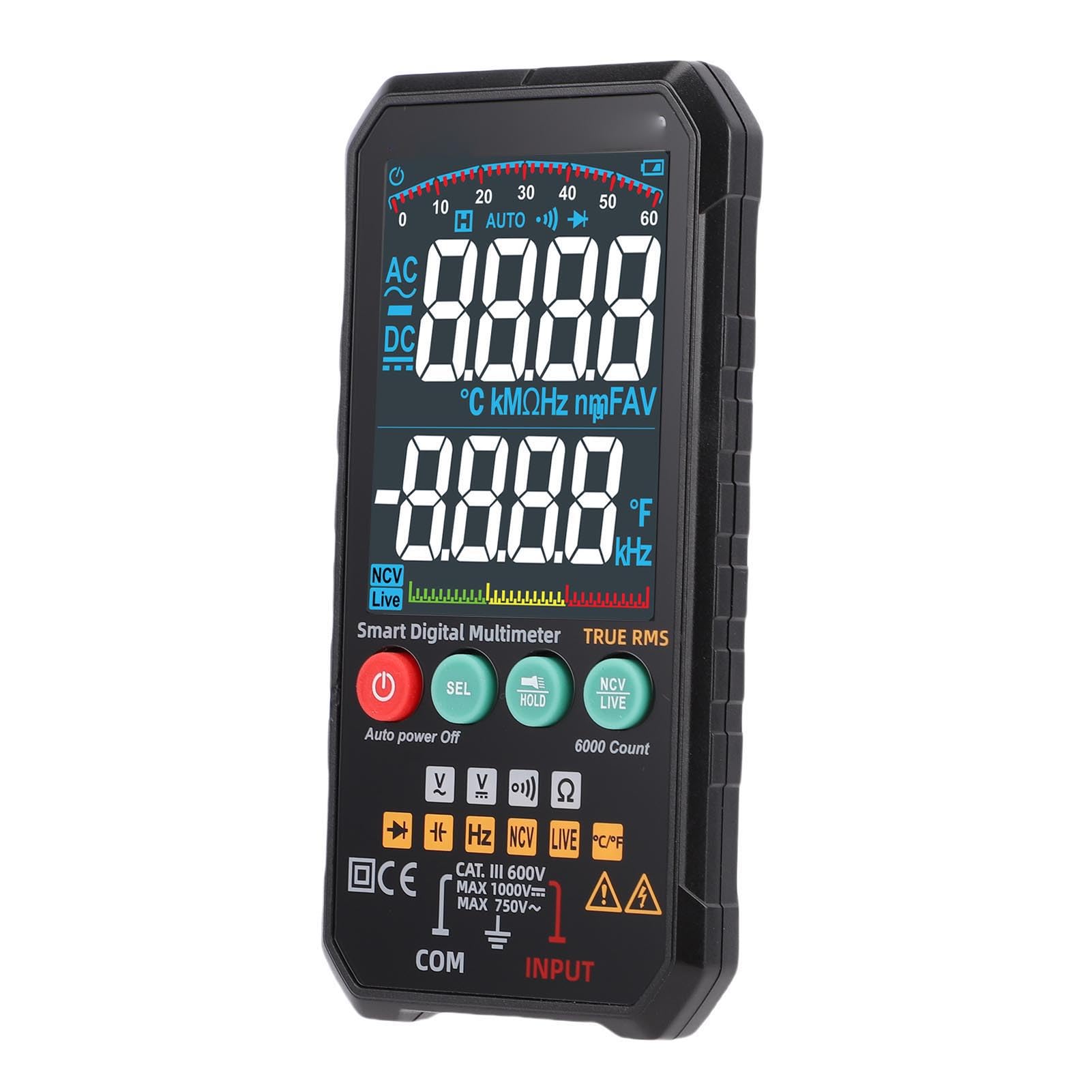 Fafeicy Multimetro Digitale Intelligente Senza True RMS 6000 Conteggi Display LCD Multimetro Tester per Tensione CA CC Resistenza Corrente Capacità Frequenza Test Diodi Uso Domestico