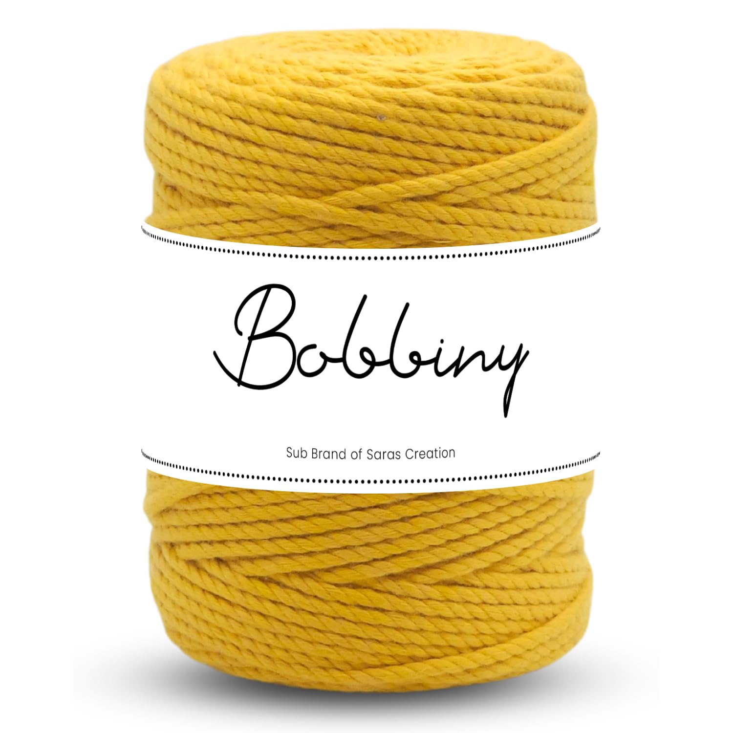 Bobbiny | 3 Ply Twisted Macrame Cotton Cord Dori (Roll Packaging) Thread for Macrame DIY and Other Projects | Yellow | 4mm,100 Meter