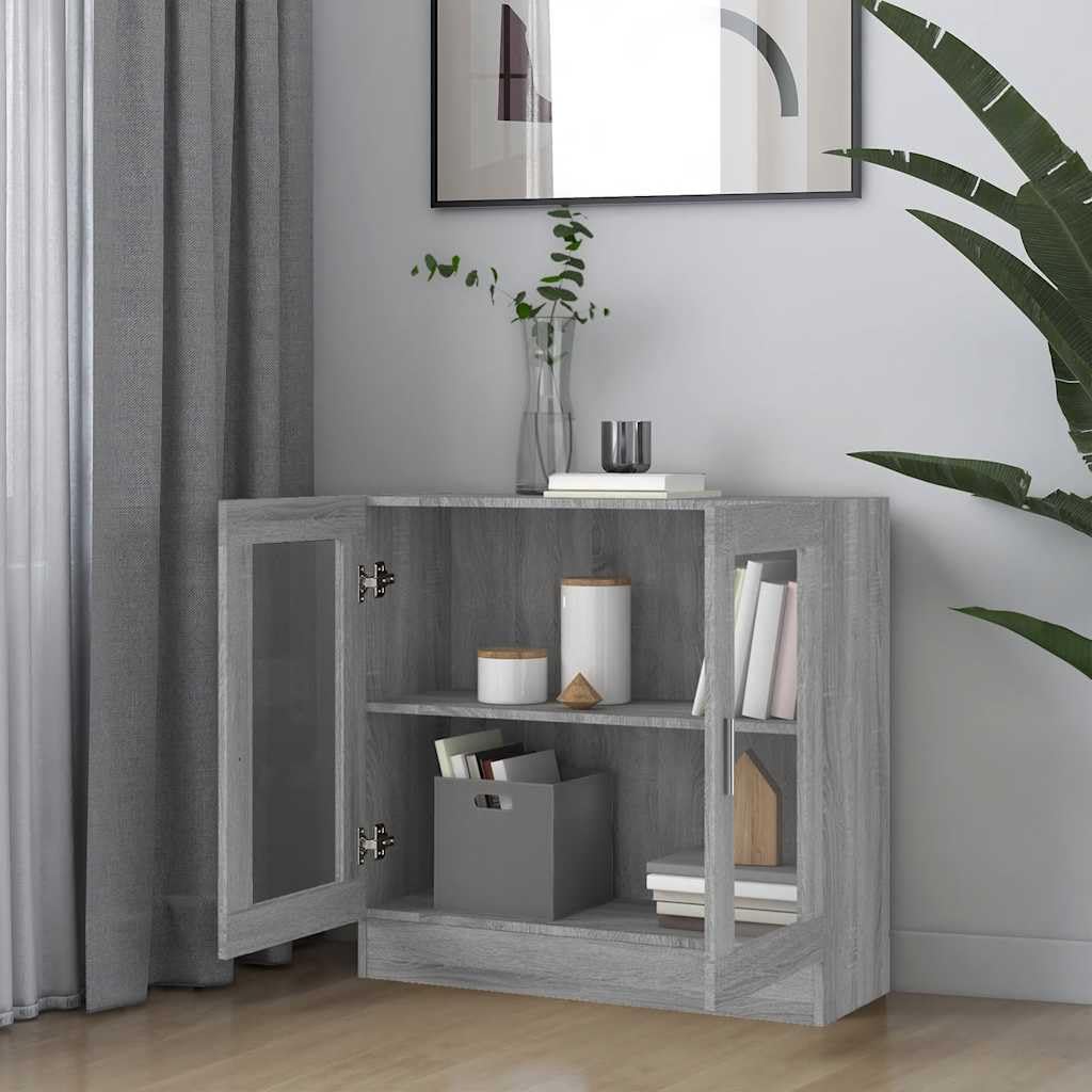 Armadio Vetrina Sonoma Grigio 82,5x30,5x80 cm Legno Ingenierie | 2 scomparti, superficie facile da pulire, fissaggio a parete incluso, manuale di montaggio fornito