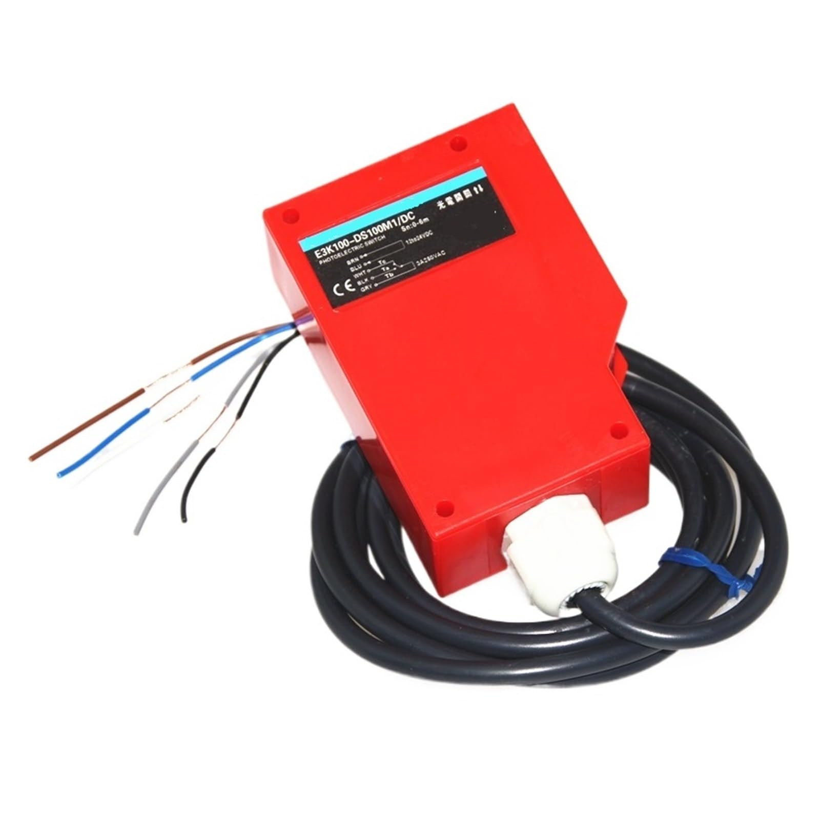 1 x czujnik fotoelektryczny o dużej odległości, 0-6 metrów regulowany, E3K100-DS100M1 (3 żyły PNP No)