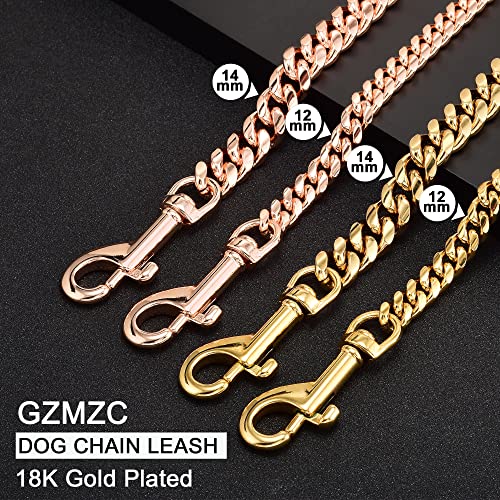 Gzmzc Dog Chain Leash Rose Gold 15Mm Heavy Duty Dog Leash Chains With Leather Padded Handle For Large Dogs Collar Chain (Total Length Of 3Ft) #TOP5