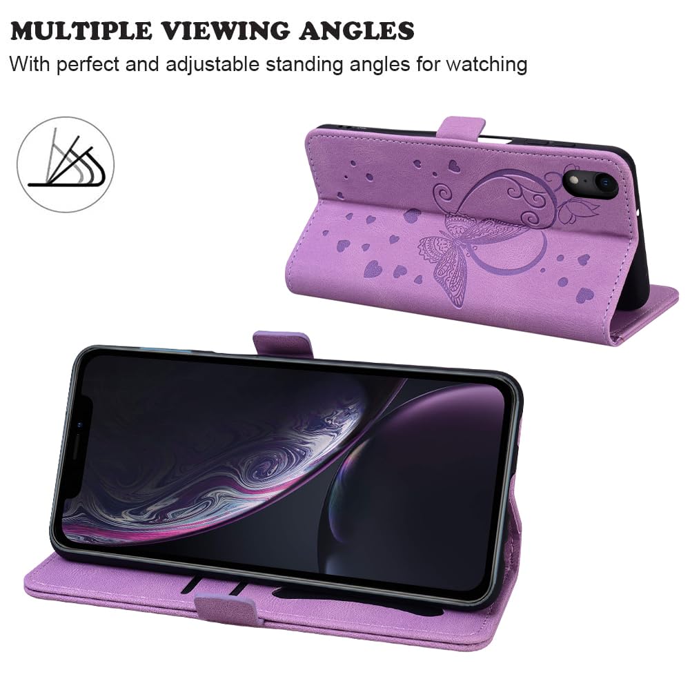 iPhone XR Case - Folio Flip Wallet Phone Case - Fiore in rilievo Custodia per telefono a flip, con 3 slot per carte più 1 tasca per contanti Cordino Custodia protettiva