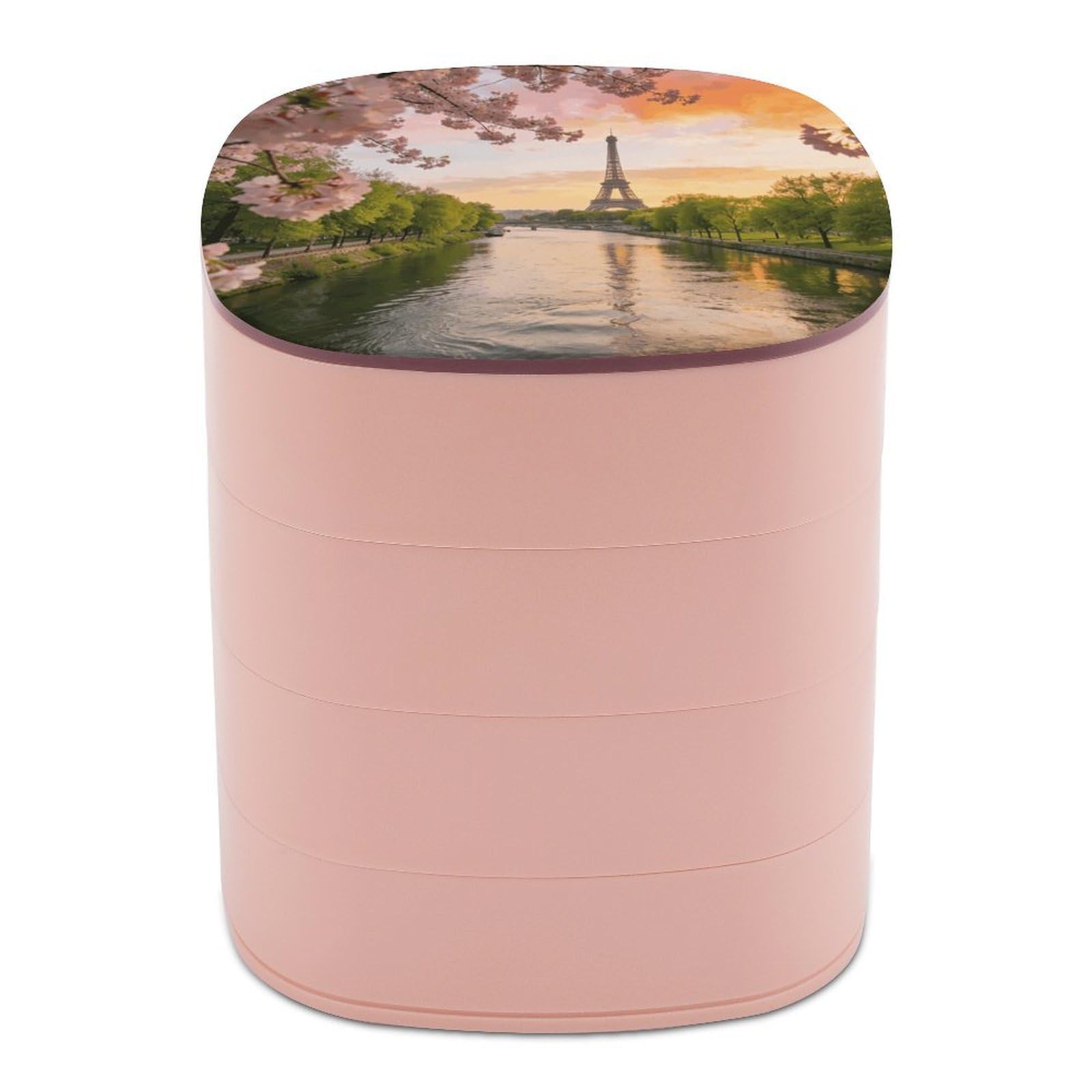 LZQPOEAS Natural Scenery of Paris Jewelry Box Women Jewelry Organizer Travel Jewelry Case Cute Necklace Ring Storage Organizer 4-Layer Rotating Jewelry Tray Case with Mirror for Bracelets