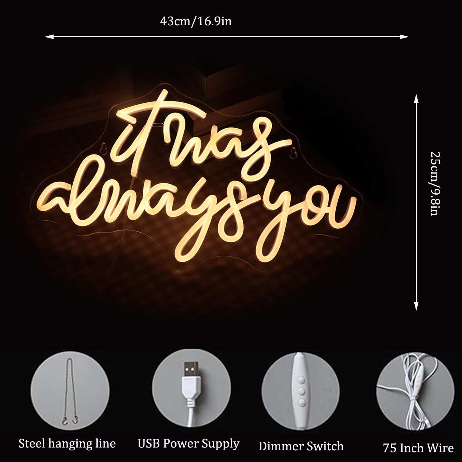 LED It Was Always You Segno Neon La Stanza Home Bar Arte Decorazione Della Parete Finestra Del Partito Soggiorno Decor Matrimonio Fidanzamento Della Parete Hanging Decorazione (bianco caldo)
