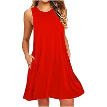 Womens Tank Dresses Fashion Solid Color Sleeveless Crewneck Loose Comfy Mini Dress Summer Beach Casual Sundress