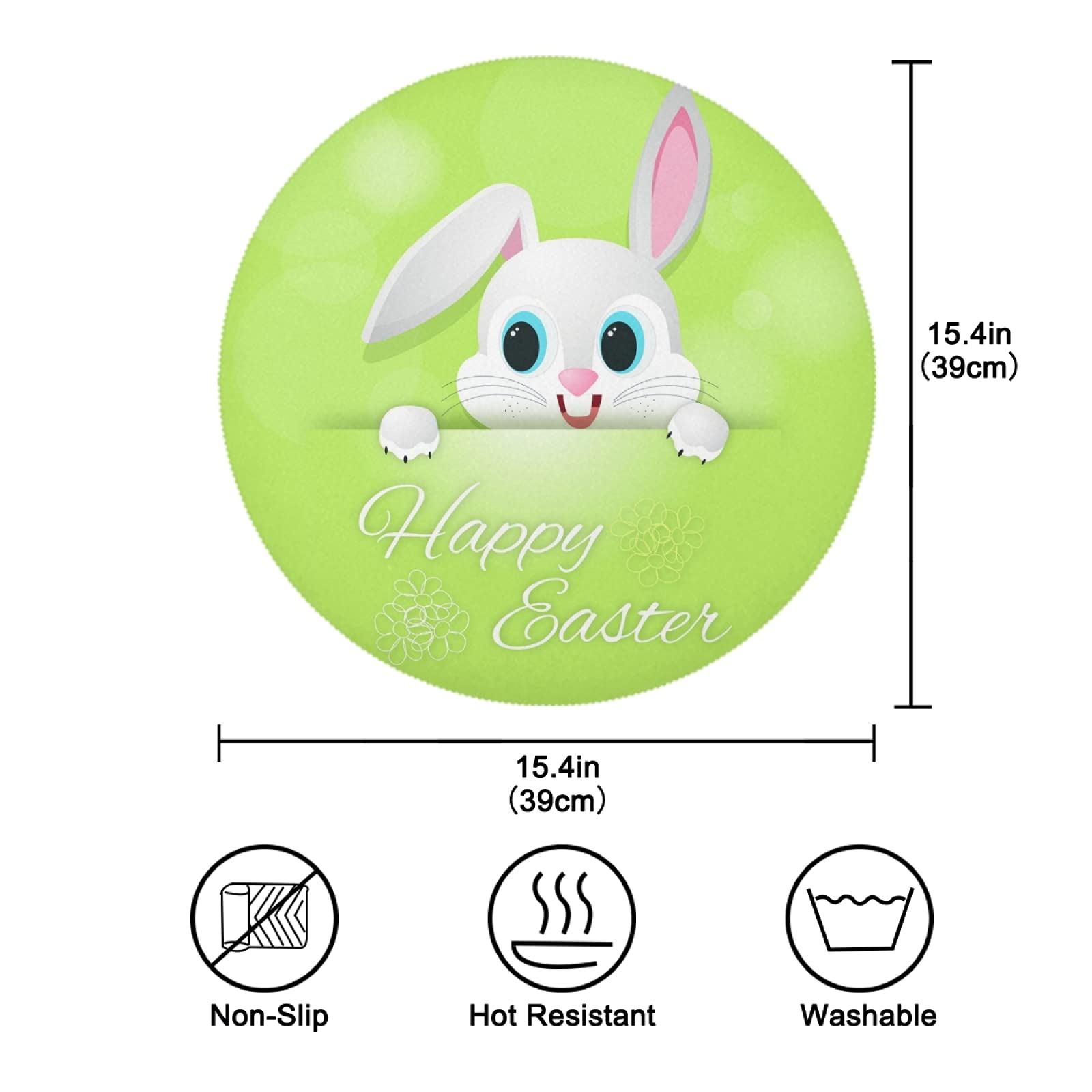Tovagliette Rotonde Pasqua Coniglio 39 Cm - 4 Pezzi Antiscivolo Lavabili In Poliestere