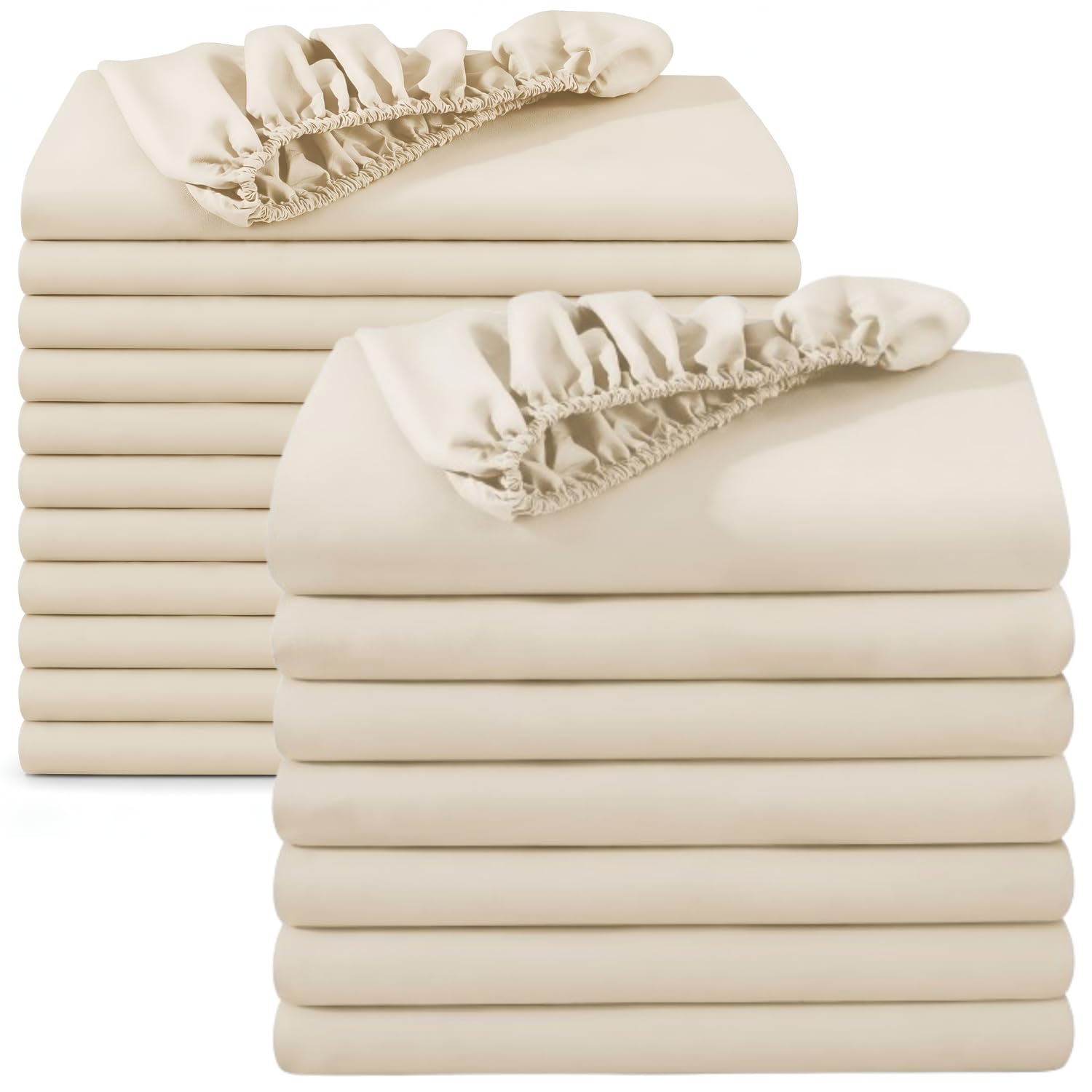 BedLooms Super King Fitted Sheet 20 Pack – Cream (180x200cm) up to 25cm Deep Bed Sheets — image 1