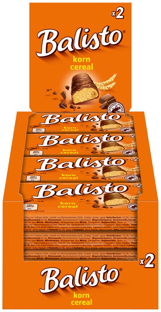 Balisto Riegel Korn 4x 20x37g Keks mit Vollkorn, umhüllt von Milchschokolade - Schokoriegel Snack Schokolade