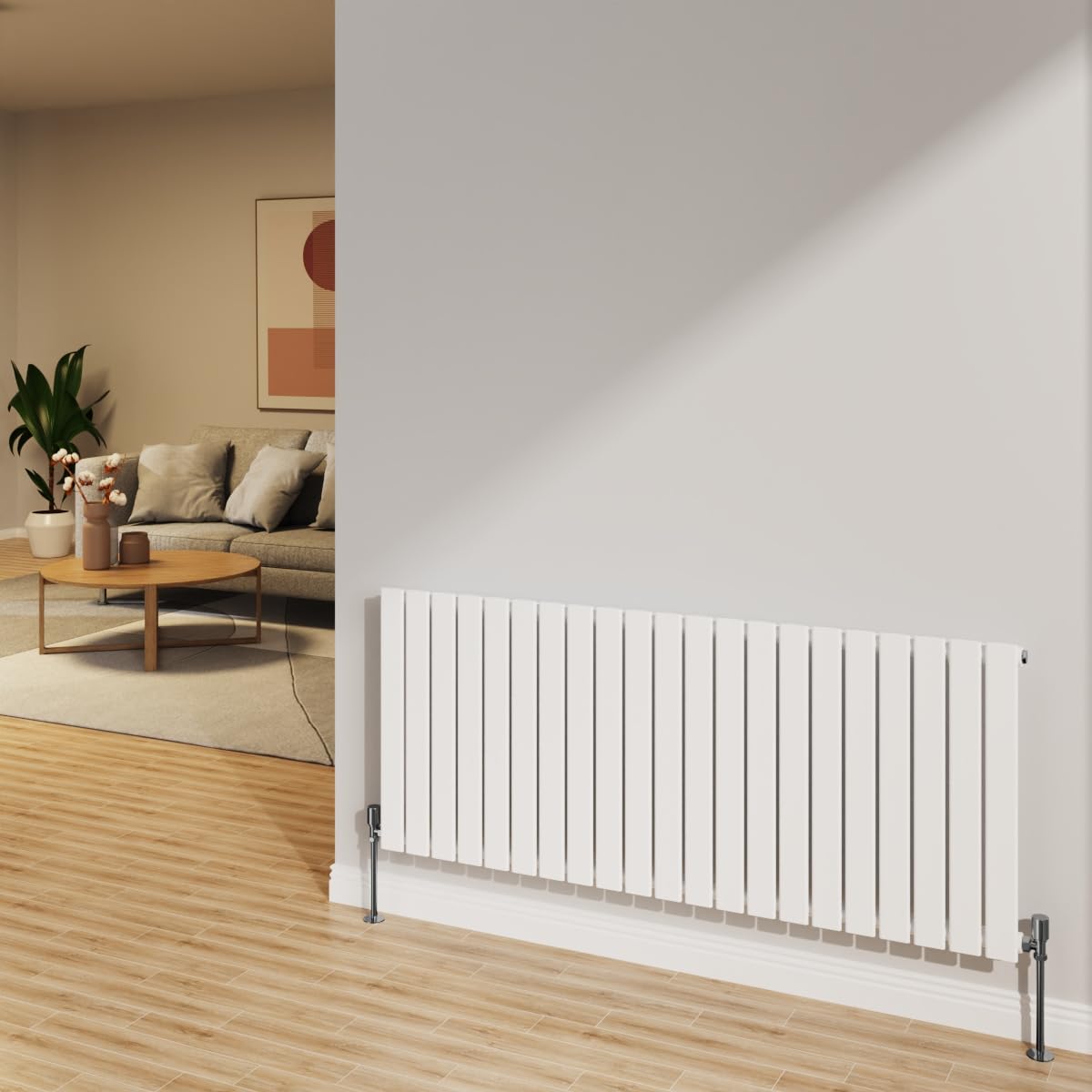 Nrg Gloss White Radiator 600X1428mm Horizontal Flat Panel Single Radiator