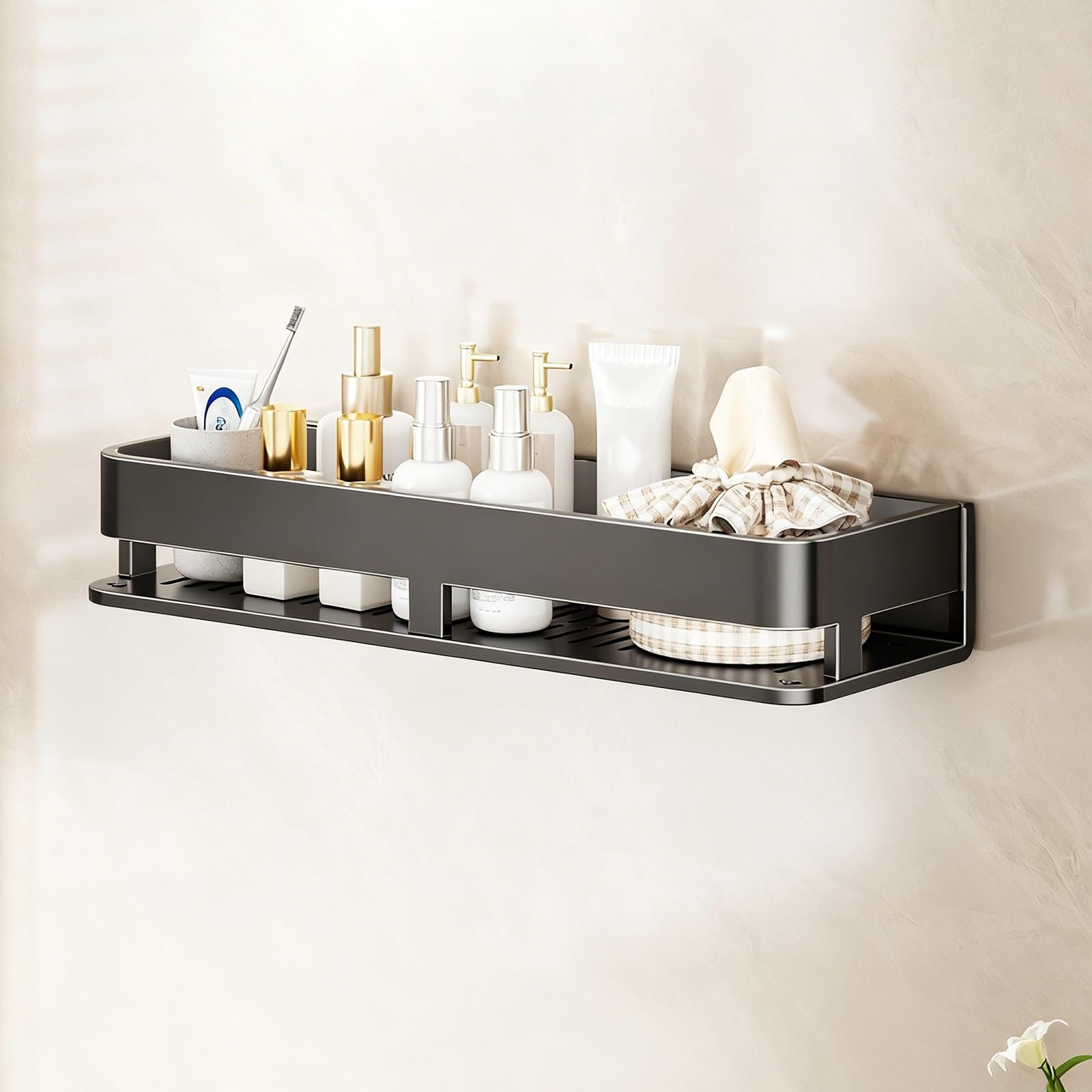 Premium Carbon Steel Shower Shelf Rustproof Bathroom Organizer No Drill Shelves for Shower Caddy Waterproof Storage with Strong