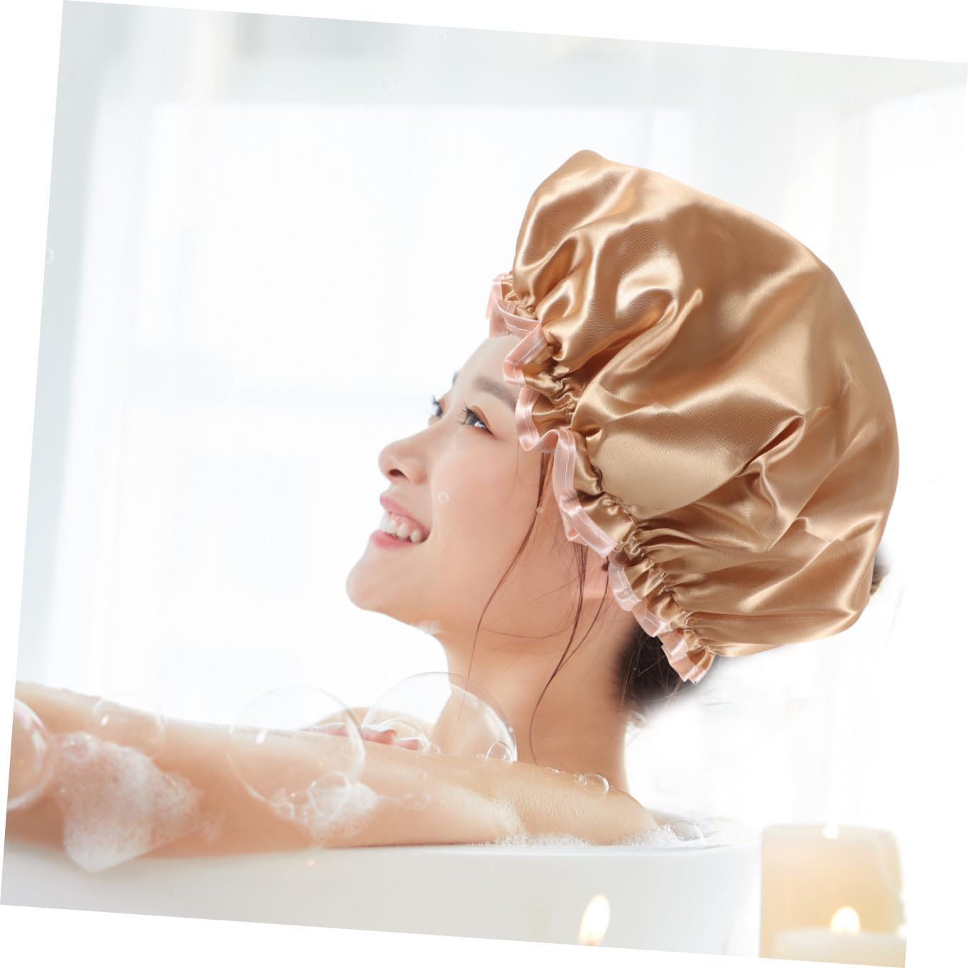 minkissy 4piezas Gorro De Para Mujeres Reutilizable y Sombrero De Baño Para Cabello y Protección Para Spa y Cocina Color Champán