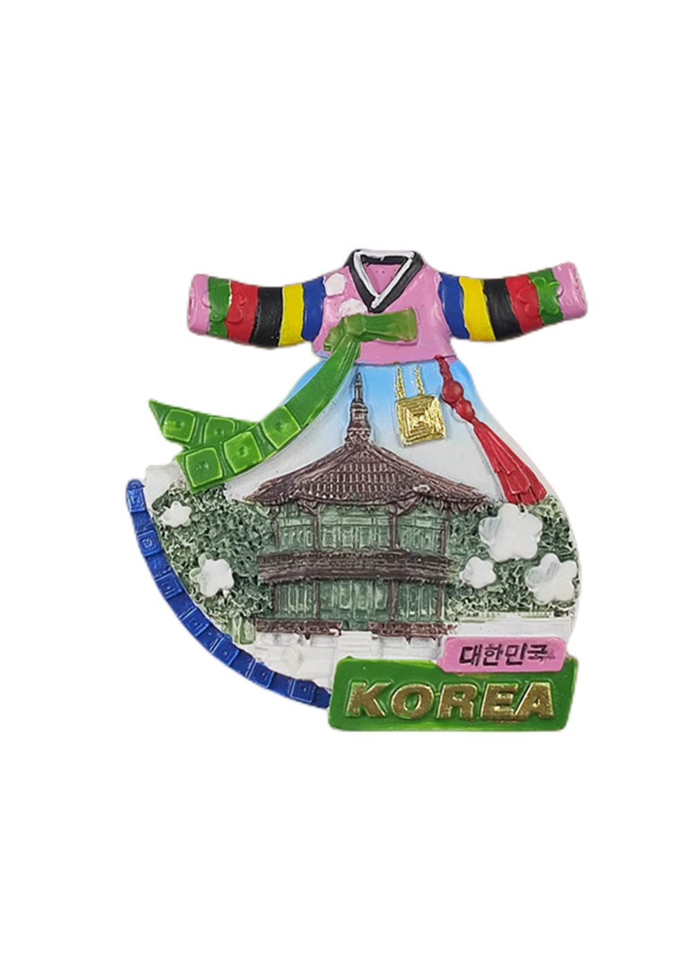 Magnete Frigorifero 3D Coreano In Resina - Abbigliamento Tradizionale Hanbok - Souvenir Artigianale Per Decorazione Casa E Ufficio (5,8x7 Cm)