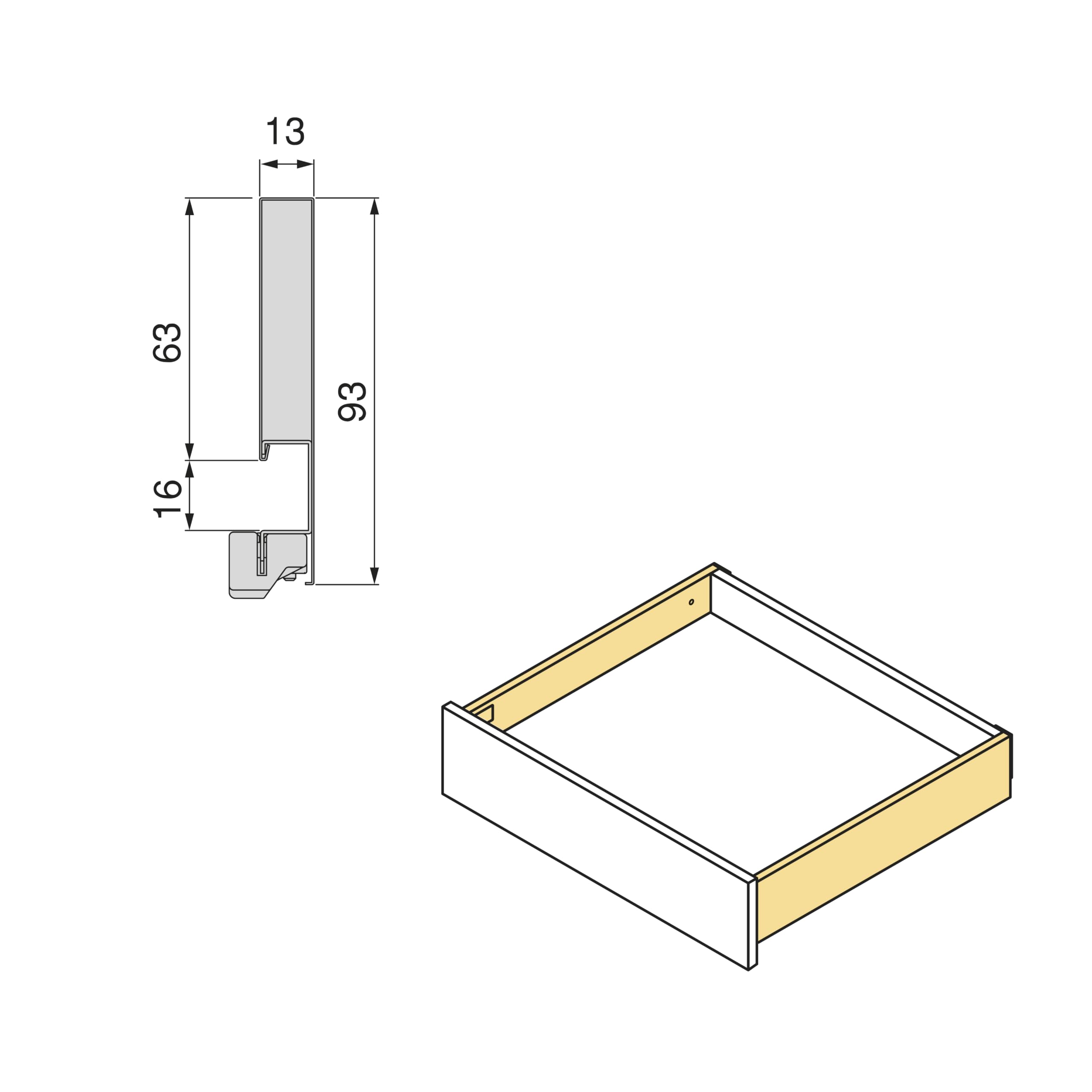 Emuca - Kit cajón para cocina o baño con regulación 3D, altura 93mm, profundidad 500mm, 40 Kg, cierre suave, tableros no incluidos, Acero, Gris