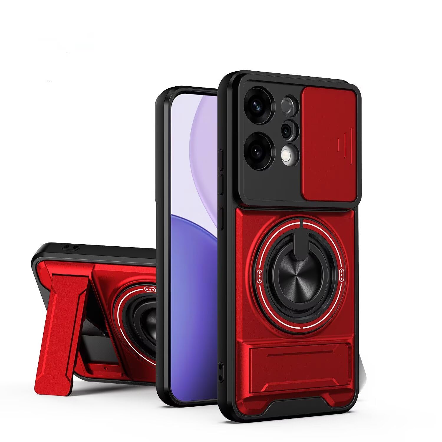 Case for Oppo Realme NARZO 80 Pro 5G,Military [Built-in Kickstand] Magnetic Rotate Ring Holder Shockproof Drop Protection with Wireless Charging Phone Case for Oppo Realme NARZO 80 Pro 5G (Red)