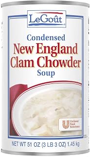 LeGout New England Clam Chowder Condensed Soup, 51 oz Cans, Pack of 12 - Bulk Restaurant-Quality Chowder with Clams & Potatoes