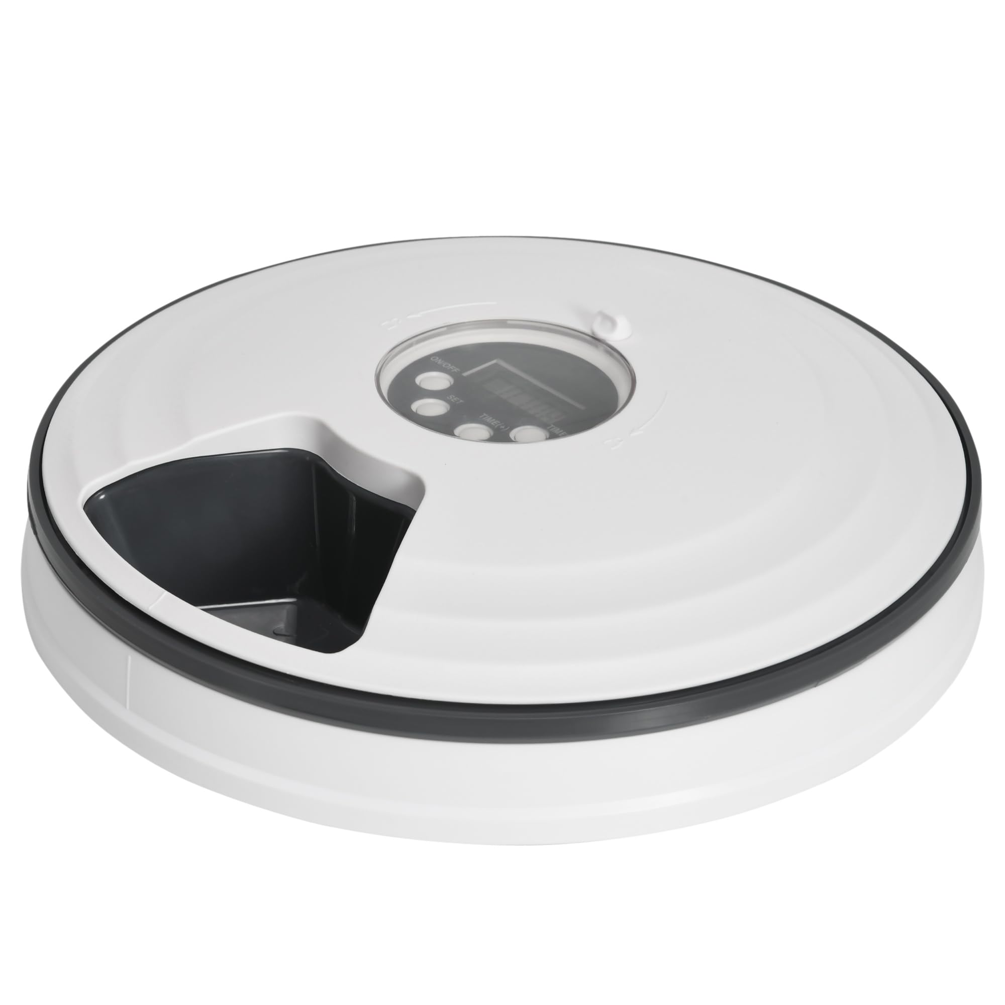 PawHut Alimentador Automático para Gatos y Perros Dispensador de Comida para Mascotas con Temporizador Pantalla LED Digital 4 Comidas al Día y 6 Cuencos 128 ml Ø30,5x7,2 cm Blanco
