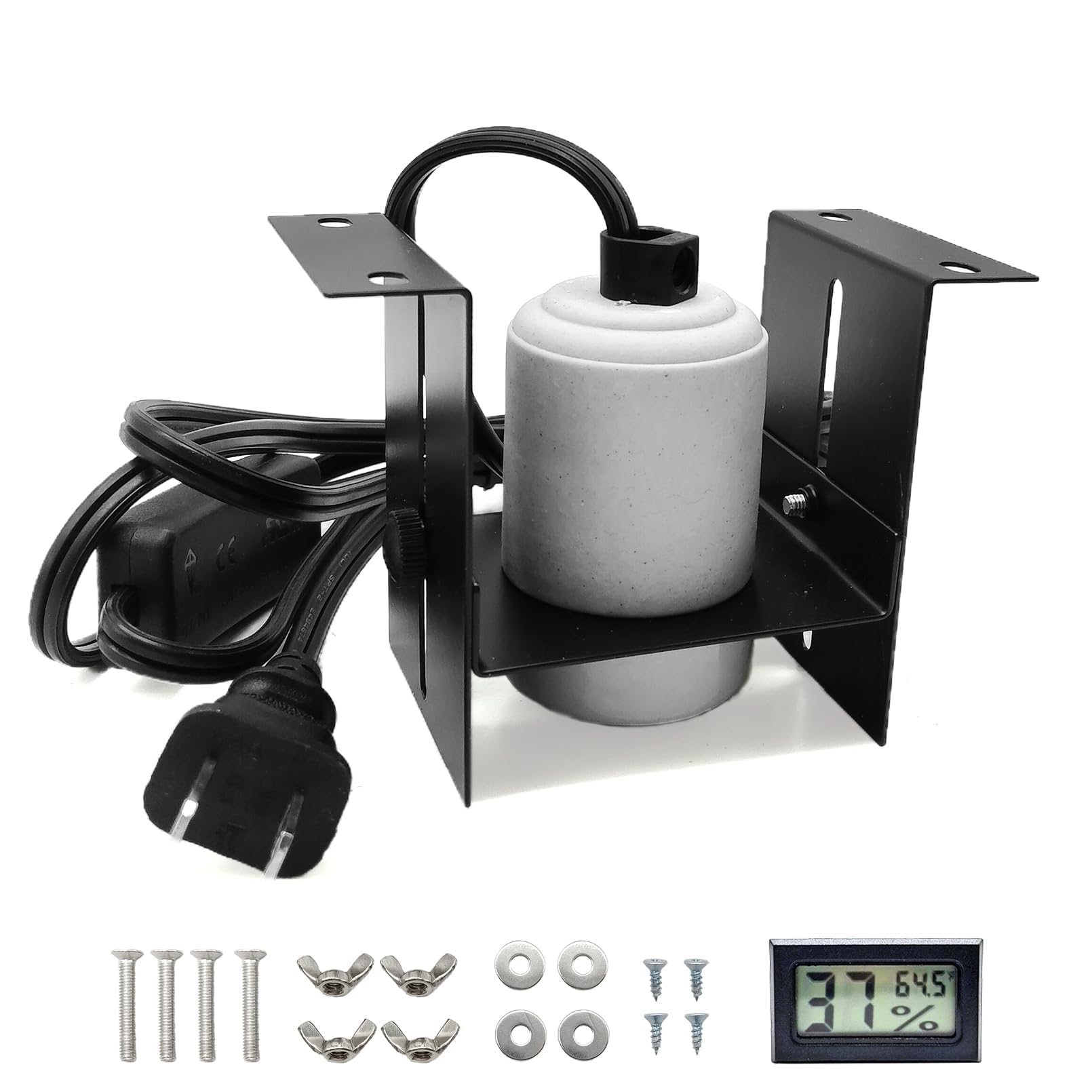 Reptile Light Fixture,Reptile Terrarium Heat Lamps Holder Bracket with Thermometer,Gecko Ceramic Heating Light Socket,Adjustable Bearded Dragon Lamp Fixture for Lizard,Turtle,Snake