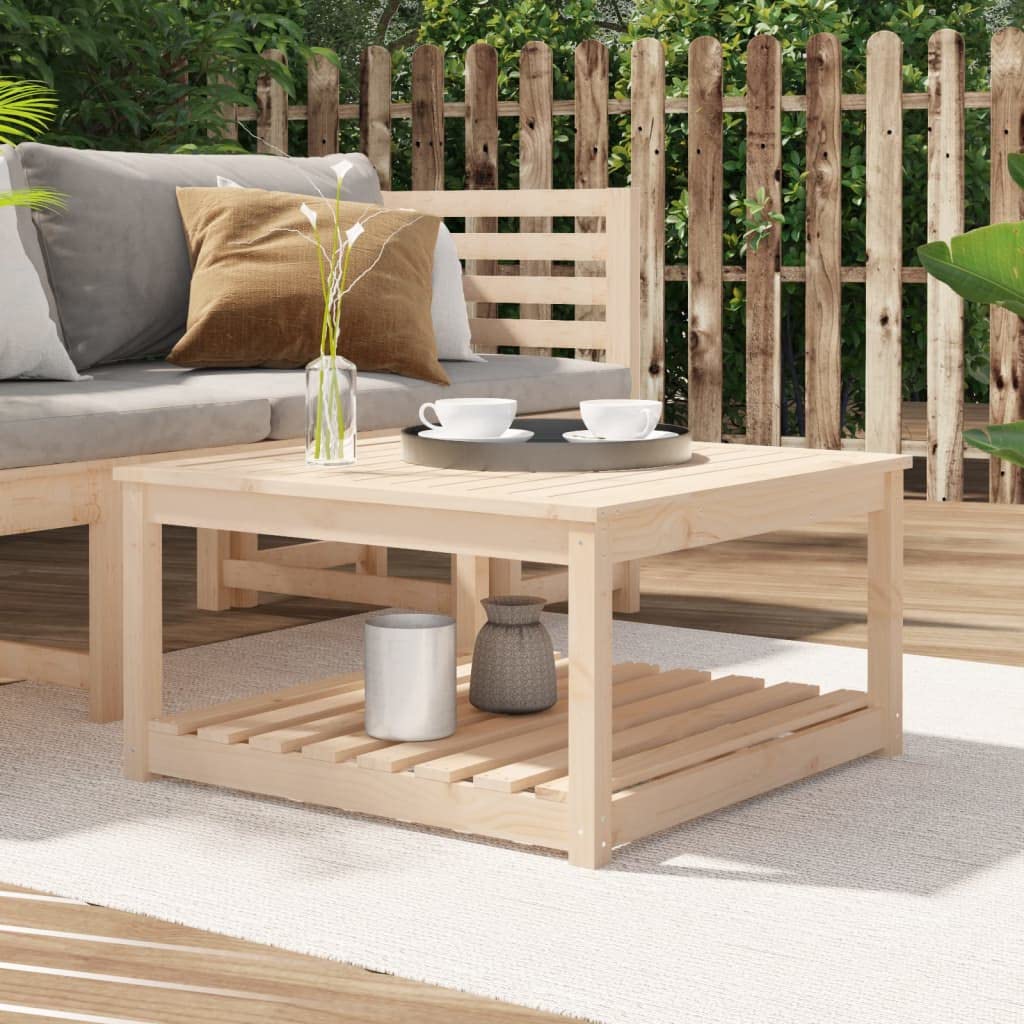 Tavolo da giardino in legno di pino massiccio, 82,5 x 82,5 x 45 cm, stabile, per esterni, piccolo tavolo da balcone, resistente alle intemperie, per terrazza, lounge con ripiano, per giardino