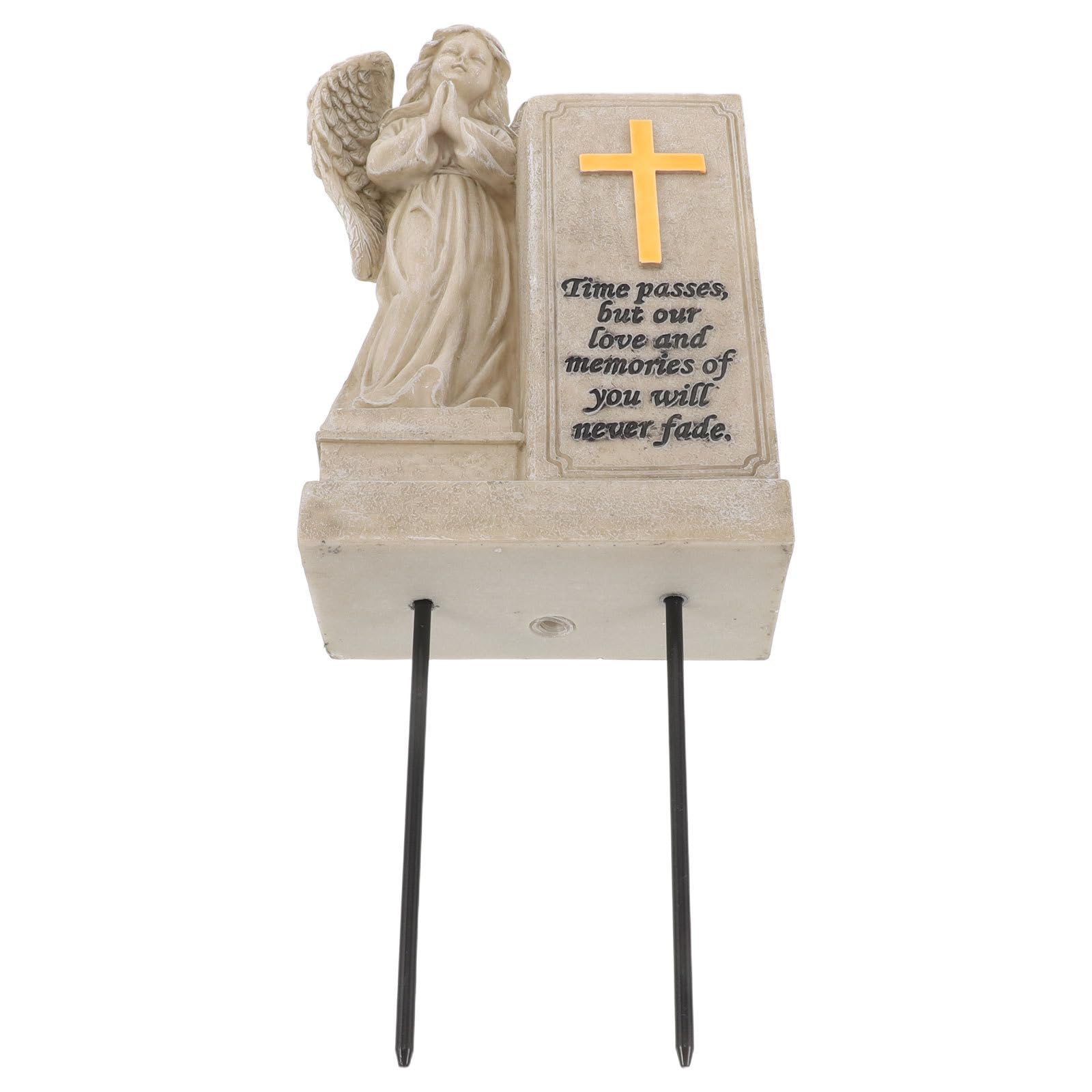Vase funéraire en résine beige Cabilock avec ange et croix pour tombe