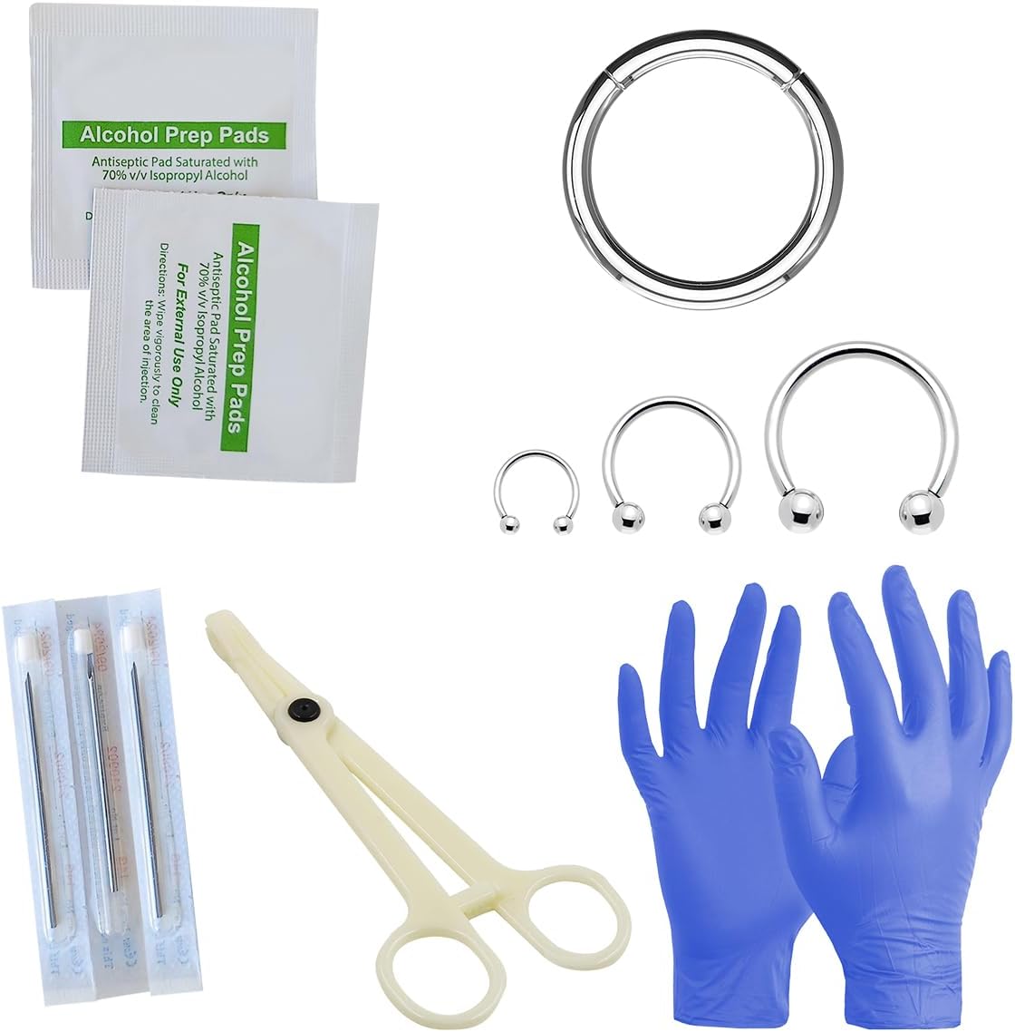 10 Pcs Professional Septum Piercing Kit with Surgical Steel Jewelry and Forceps