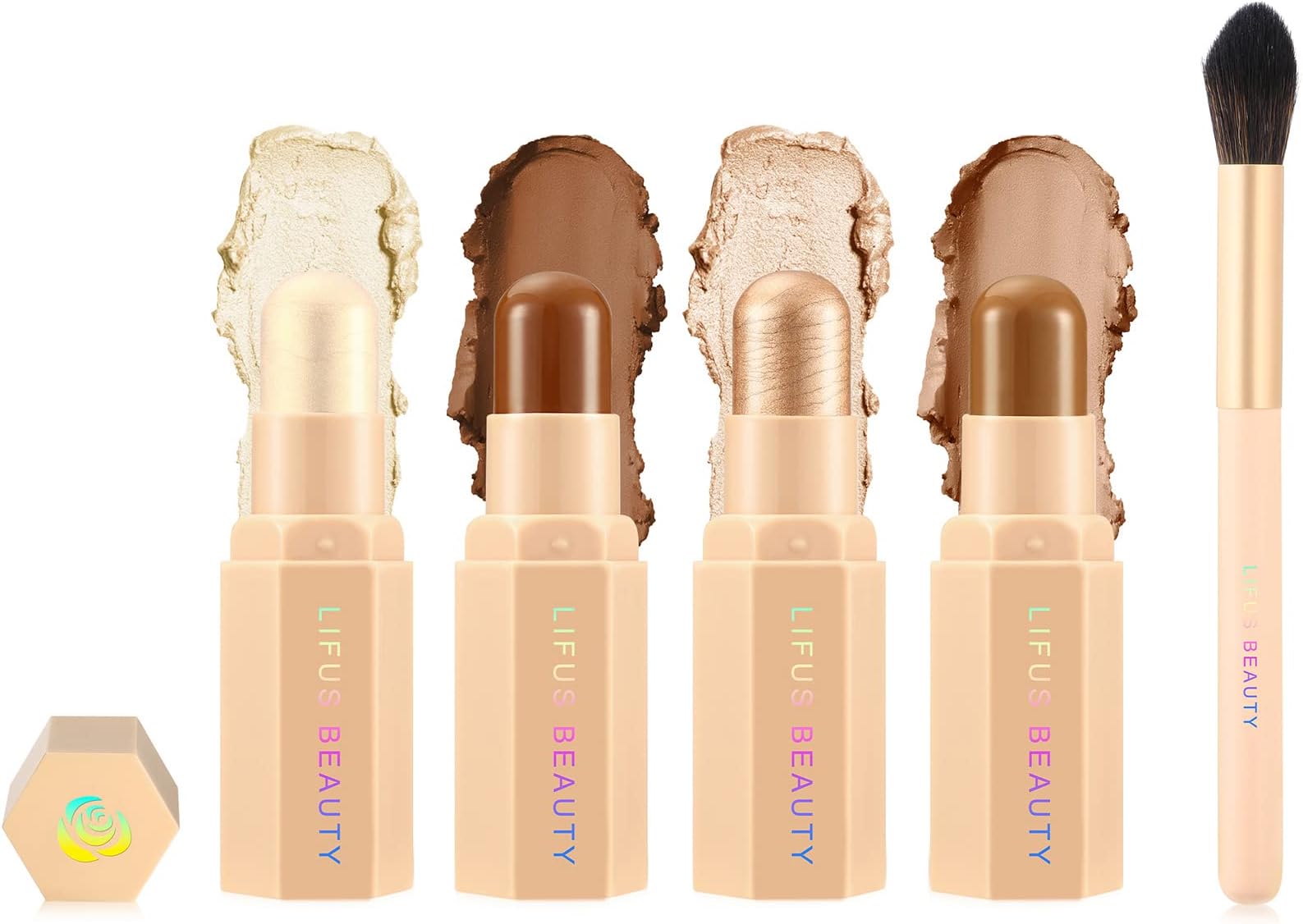 Face Cream Contour Stick Bronzer Stick Highlighter Stick Illuminator Makeup Glow Kit,Long Lasting Highly Piamented Skin Brighten Shadow Contour Bronzer Highlighter Powder Pen Pencil-F2