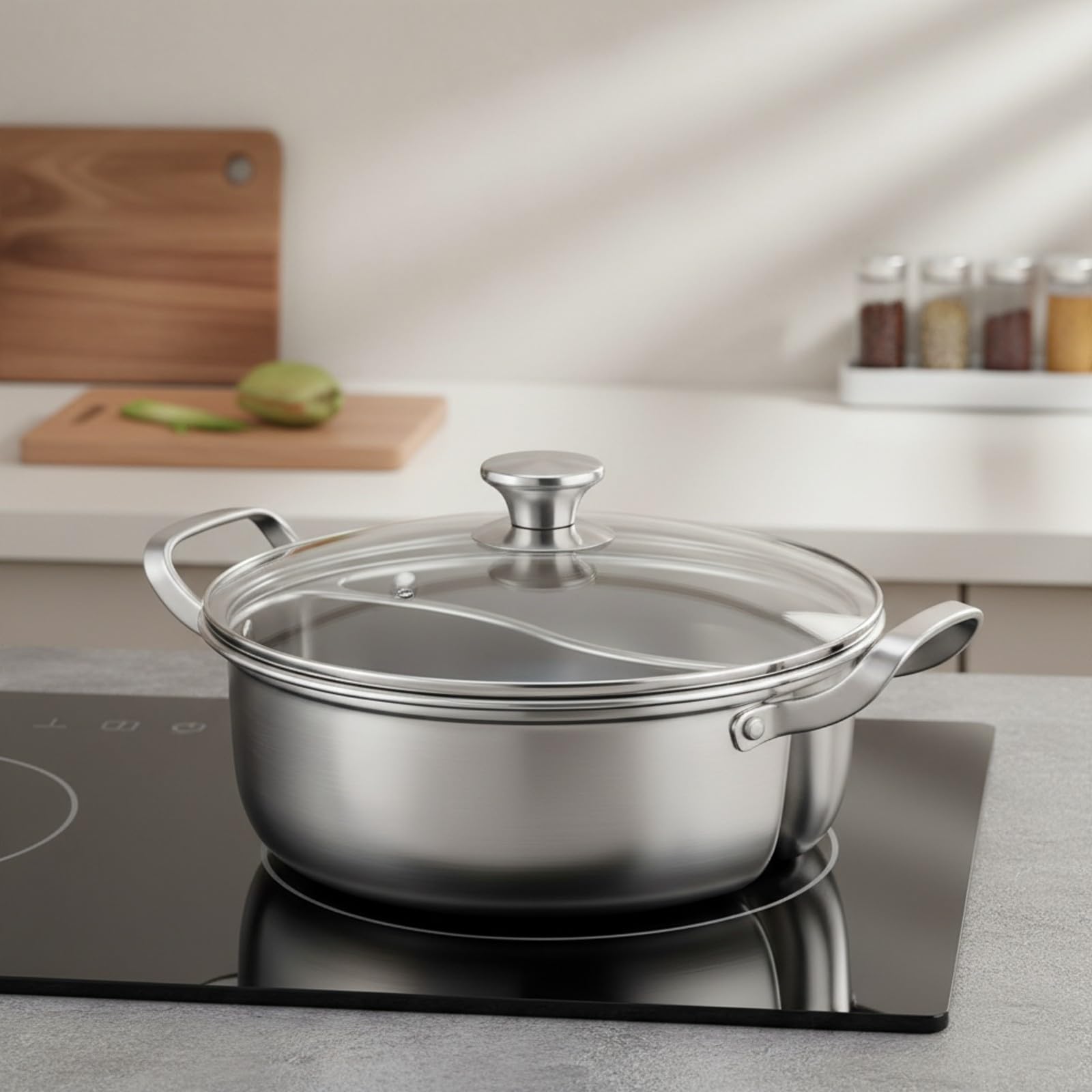 Unsilio Cocina Multifunción Olla con Divisor Doble Compartimento Gran para Familias, Cocina Casera, 32CM