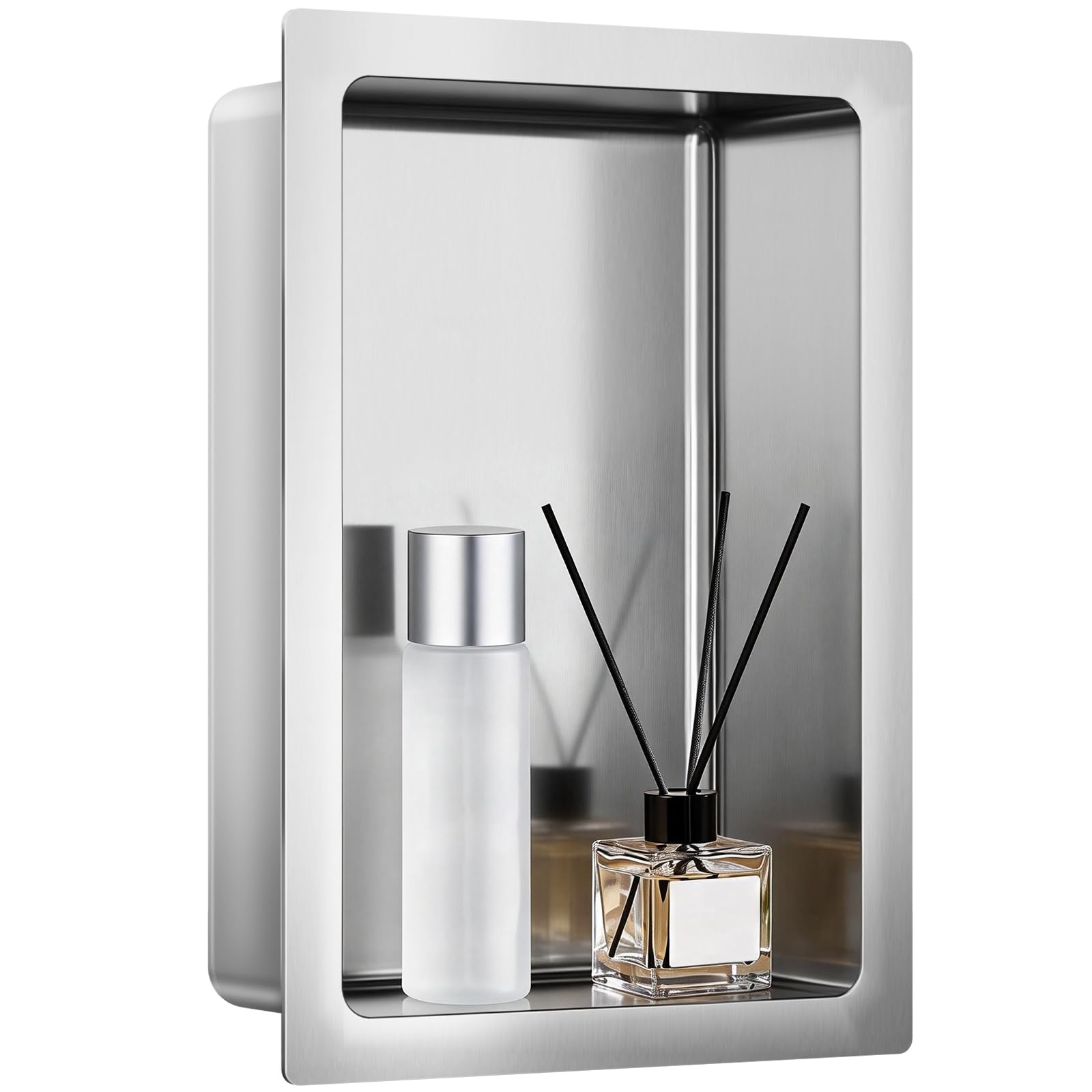 VELPAX Stainless Steel Shower Niche, Recessed Wall Shelf for Bathroom Storage, Waterproof & Rustproof, Modern Design with Rounded Corners, 48x33x10 cm (Silver)