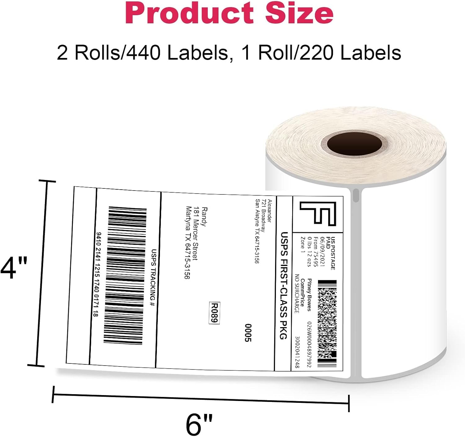 Shipping Labels 4"x6" Compatible with Dymo LabelWriter 4XL 1744907, 1755120, Thermal Postage Labels for All Thermal Label Printers, Permanent Adhesive, BPA Free, 220 Labels/Roll (2 Rolls) - Image 4