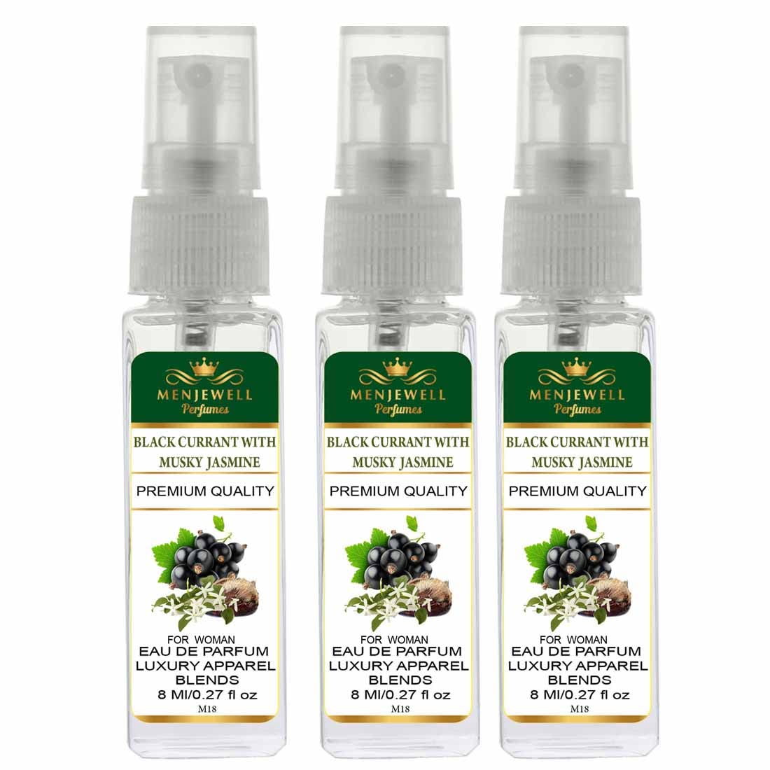MenjewellBlack Currant With Musky Jasmine Eau De Parfum For Women| Luxury Apparel Parfum| EDP For Women (Pack Of 3) 8ml