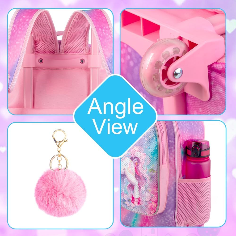 3PCS Rolling Backpack for Girls and Boys, Kids Unicorn Dinosaur Wheeled Bookbag - Image 7