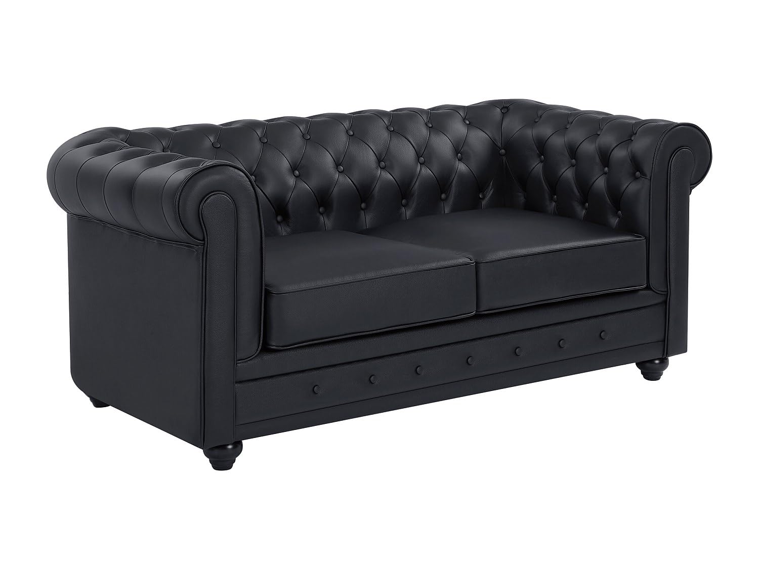 Vente-unique - Canapé 2 Places en Cuir de Buffle Noir Chesterfield