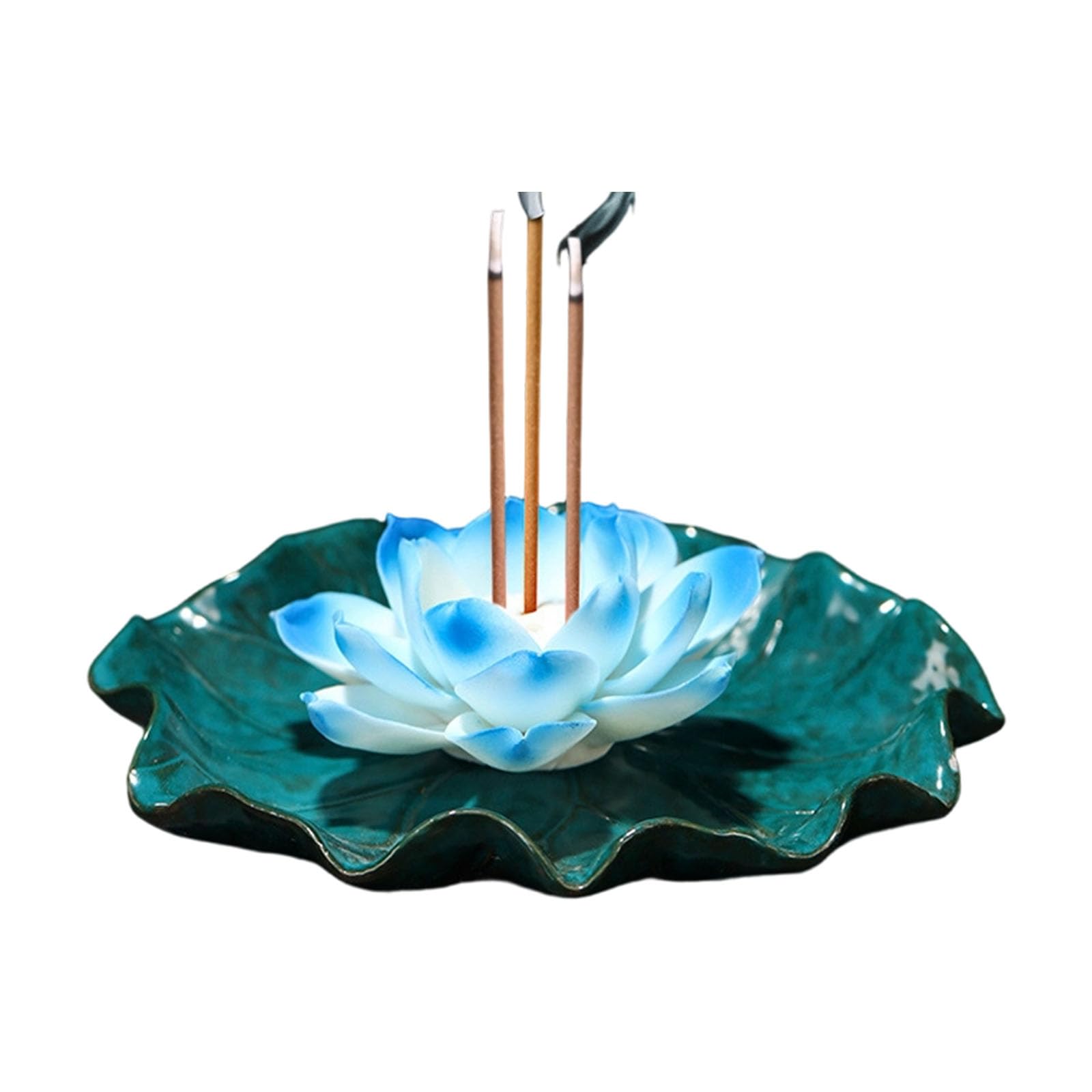 Buxuaaaa Blue Flower Incenses Holders Burners Ceramics Incenses Burners Detachable Lotuses Leave Incensed Tray Ashes Catcher For Meditations Tray Ashes Catcher