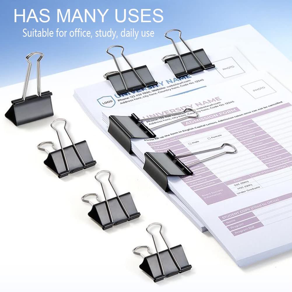 150 Clip Fermafogli In Metallo Nero - 15mm/19mm/25mm, Per Ufficio, Scuola, Casa