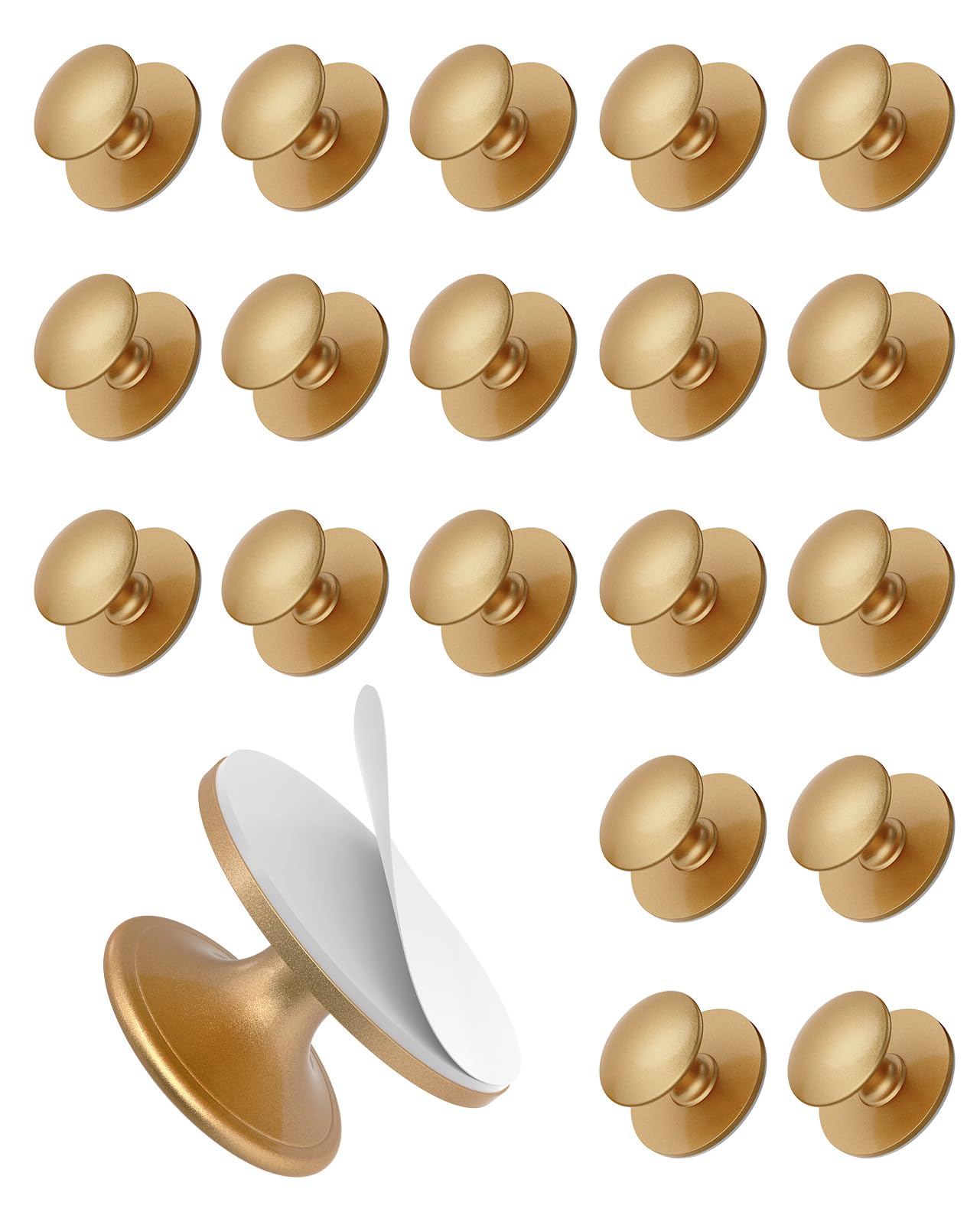 Self Adhesive Cabinet Knobs, No Drilling Self Stick Drawer Knobs, Stick-on Kitchen Cabinet Stainless Steel Handle Pulls for Window, Wardrobes, Drawer, Dresser, Kitchen Cupboard, Closet (20, Gold)