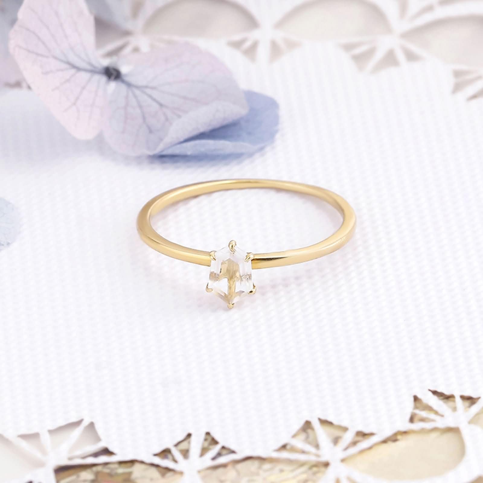 Daesar Anillos de Alianza de Mujer con Irregular Solitario con Cristal, Oro Amarillo 9K/14K/18K, Anillo de Compromiso Oro