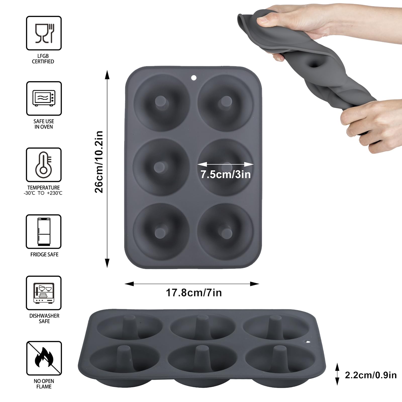 Silikon Donut Formen, 2 Stück Silikon Donut Backform Antihaft Backblech für Kuchen Keks Bagels Muffins, Geeignet für Geschirrspüler, Backofen, Mikrowelle