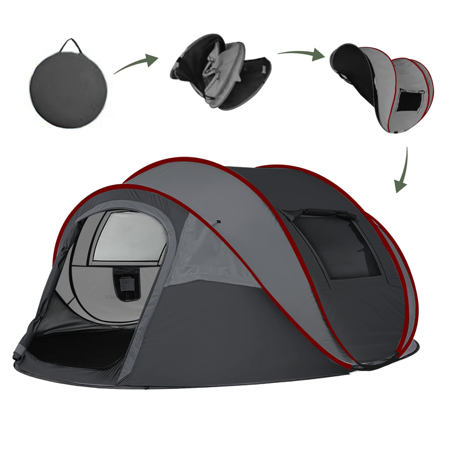 Instant Pop Up Camping Tent, 4-5 Person Tents,Automatic Set Up Tent in 3 Seconds,Waterproof Sunshade Family Tent,Portable Lightweight Dome Tent for Outdoor Camping,Hiking,Travel & Beach (Dark Red)