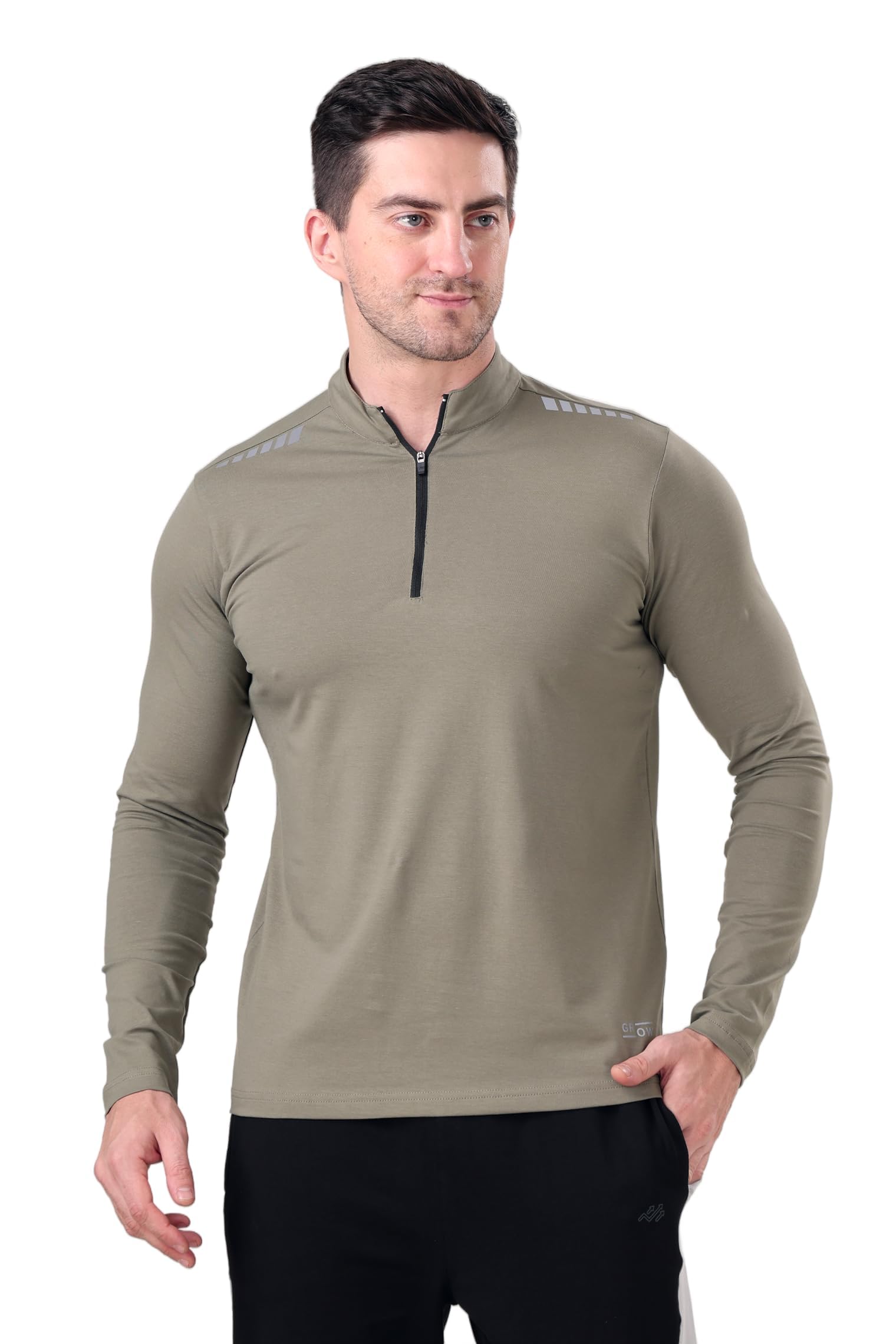 GROW Gym T Shirt Full Sleeve for Men Workout | Cotton and Spandex Quarter Zip Solid Full Sleeve Sports Tshirt for Men-picture-20