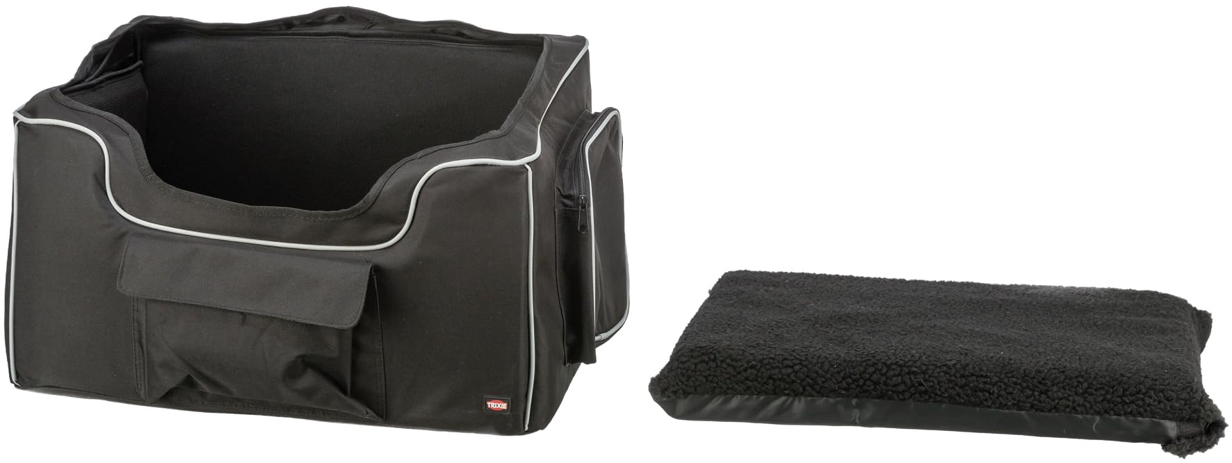 TRIXIE Silla de Coche para Perros – Plegable – Teddy Plush – hasta 10 kg | Asiento acolchado con agarre seguro en el coche, plegable con bolsillos exteriores, cómodo para el perro