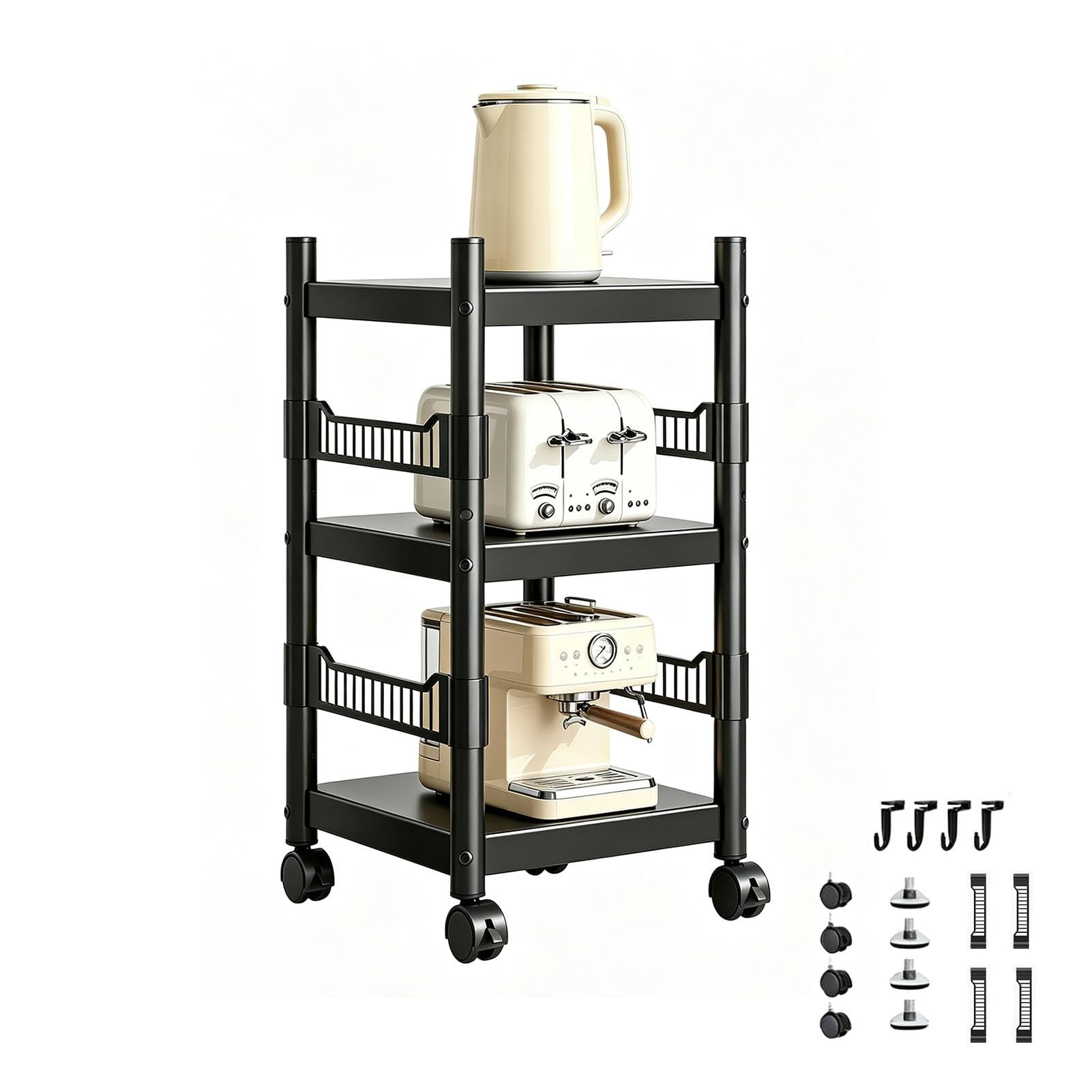 Adjuble - Carrello multiuso a 3/4/5 ripiani, in acciaio, con ripiani per cucina ed elettrodomestici, design salvaspazio (45 x 40 x 80 cm), versatile per casa e ufficio
