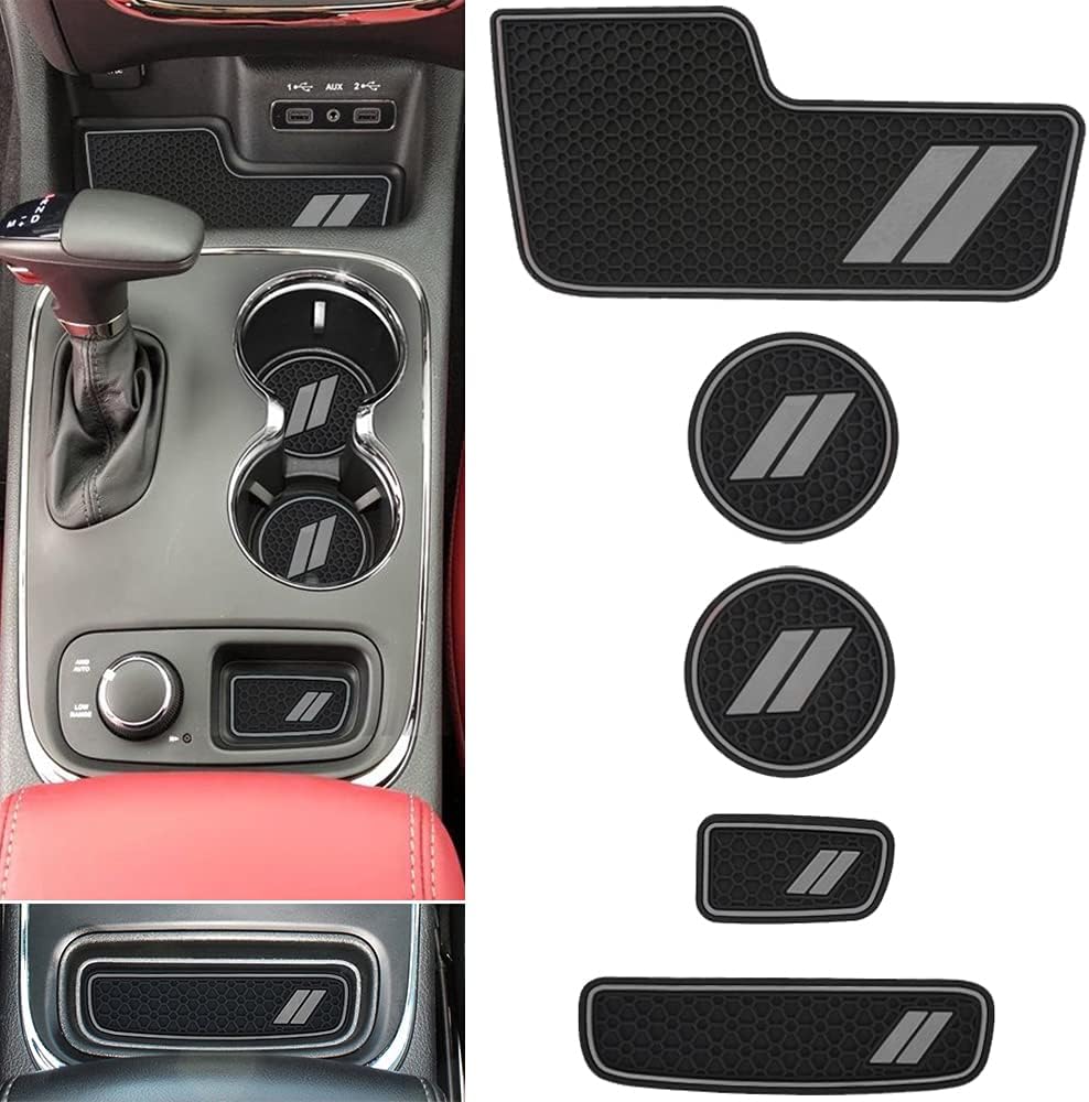 Auovo Center Console Mats for Durango Accessories 2014 2015 2016 2017 2018 2019 2020 Auto Car Cup Holder Insert/Coasters Custom Fit Cup Liners Pads Interior Decoration (5pcs/Set, Gray)