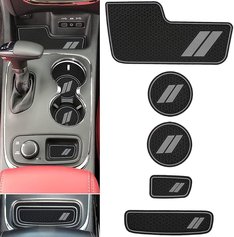 Forros de silicone para porta-copos do console central auovo compatíveis com Durango 2014 a 2020, cinza, conjunto com 5 peças