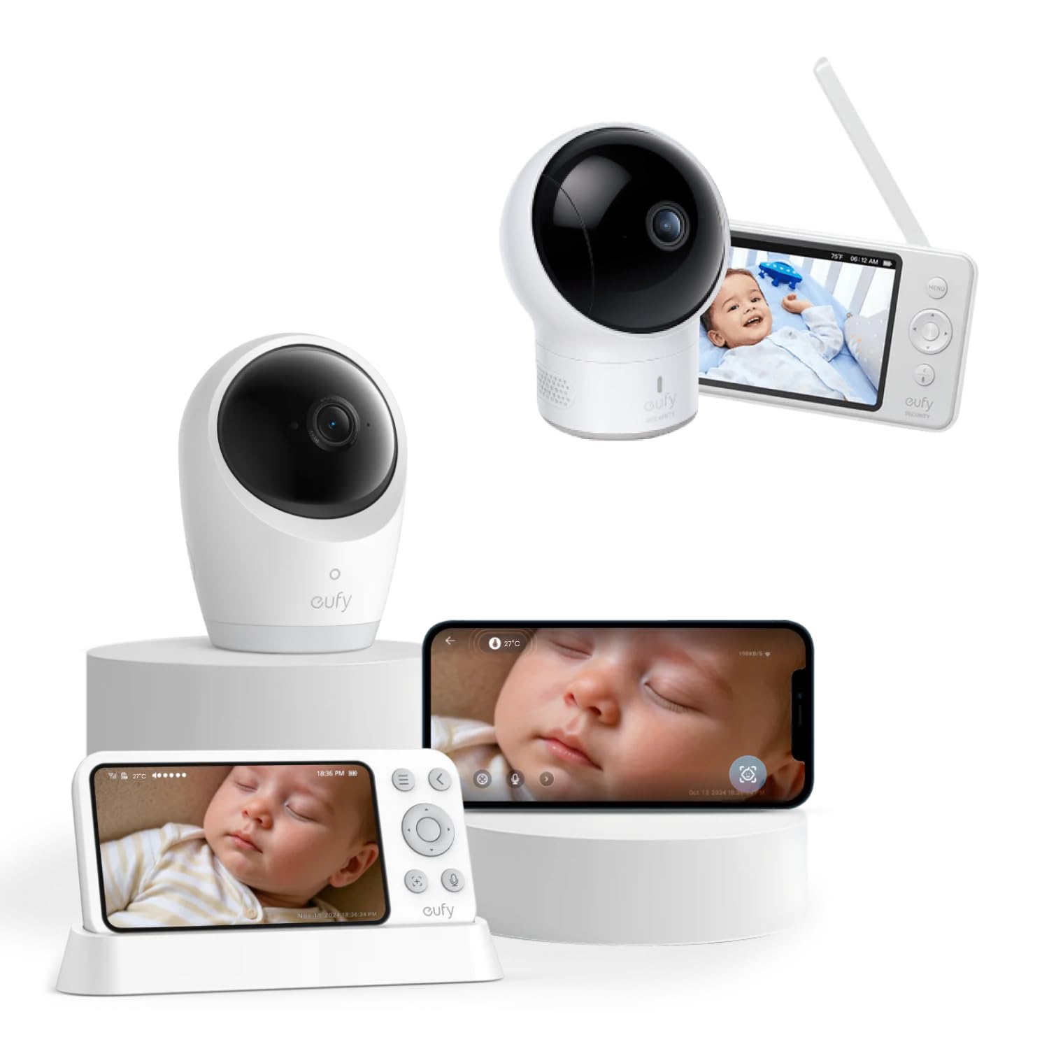 eufy Security E21 Monitor para bebés con cámara 4K UHD, Pantalla de 5, resolución 720p, conexión Wi-Fi y sin Wi-Fi, Control por App y Monitor, Giro e inclinación, Zoom 8X, batería integrada, ANR