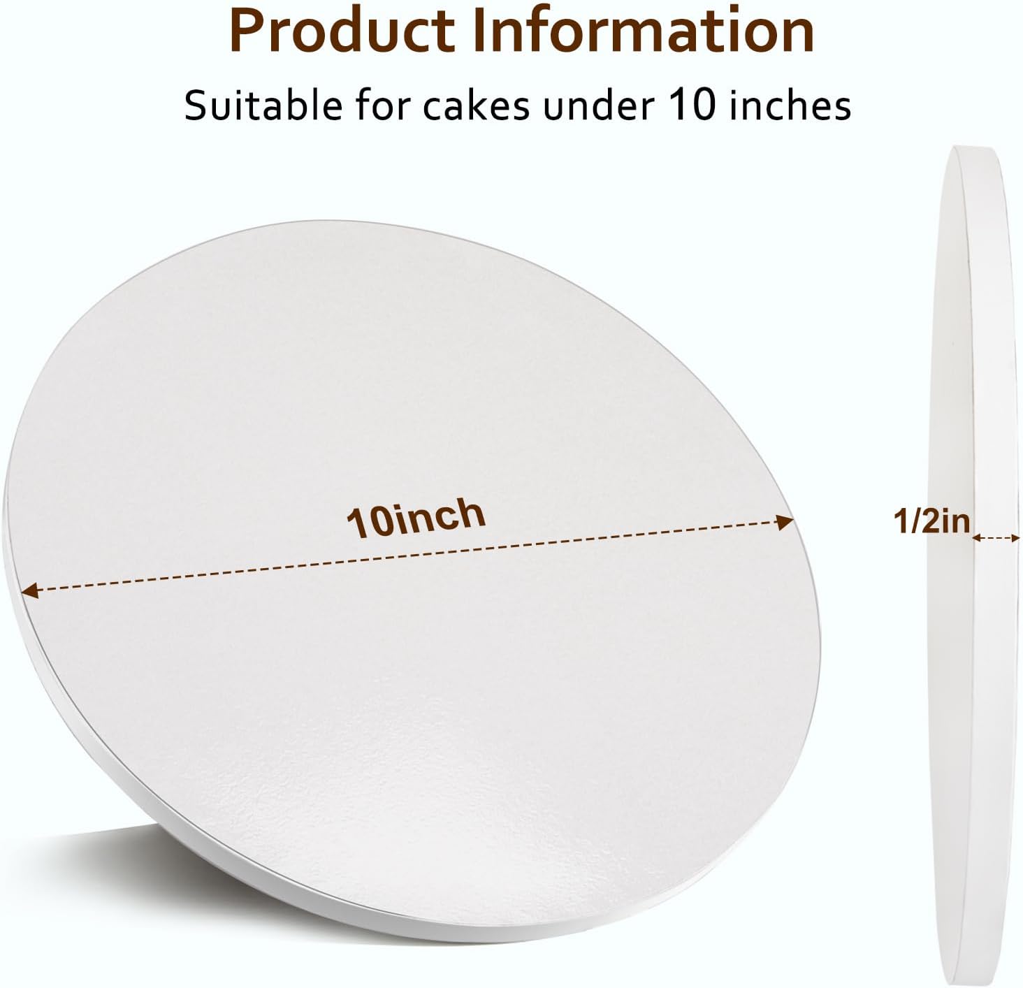 5-Pack 10 Inch Round Cake Drums, Sturdy Cake Base Boards, Grease-Proof, White, Multi-Layer Cakes